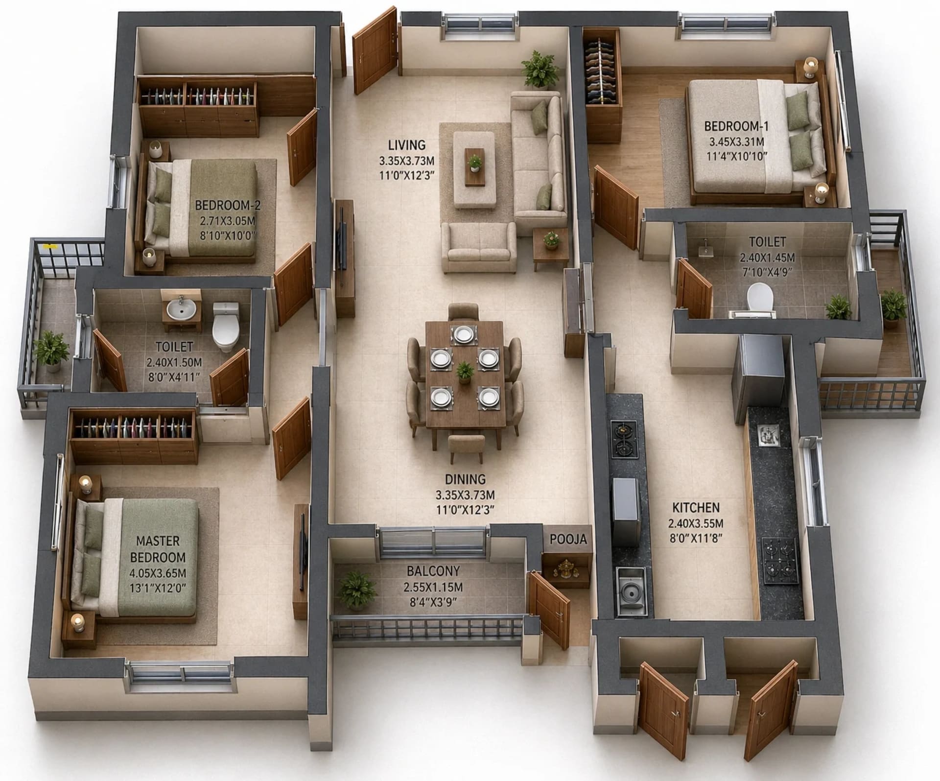 3 BHK Apartment Floor Plan – L and T Avinya Enclave