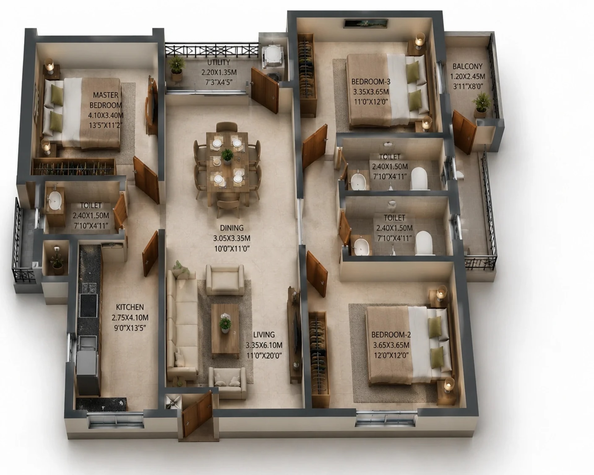3 BHK Apartment Floor Plan – L and T Avinya Enclave