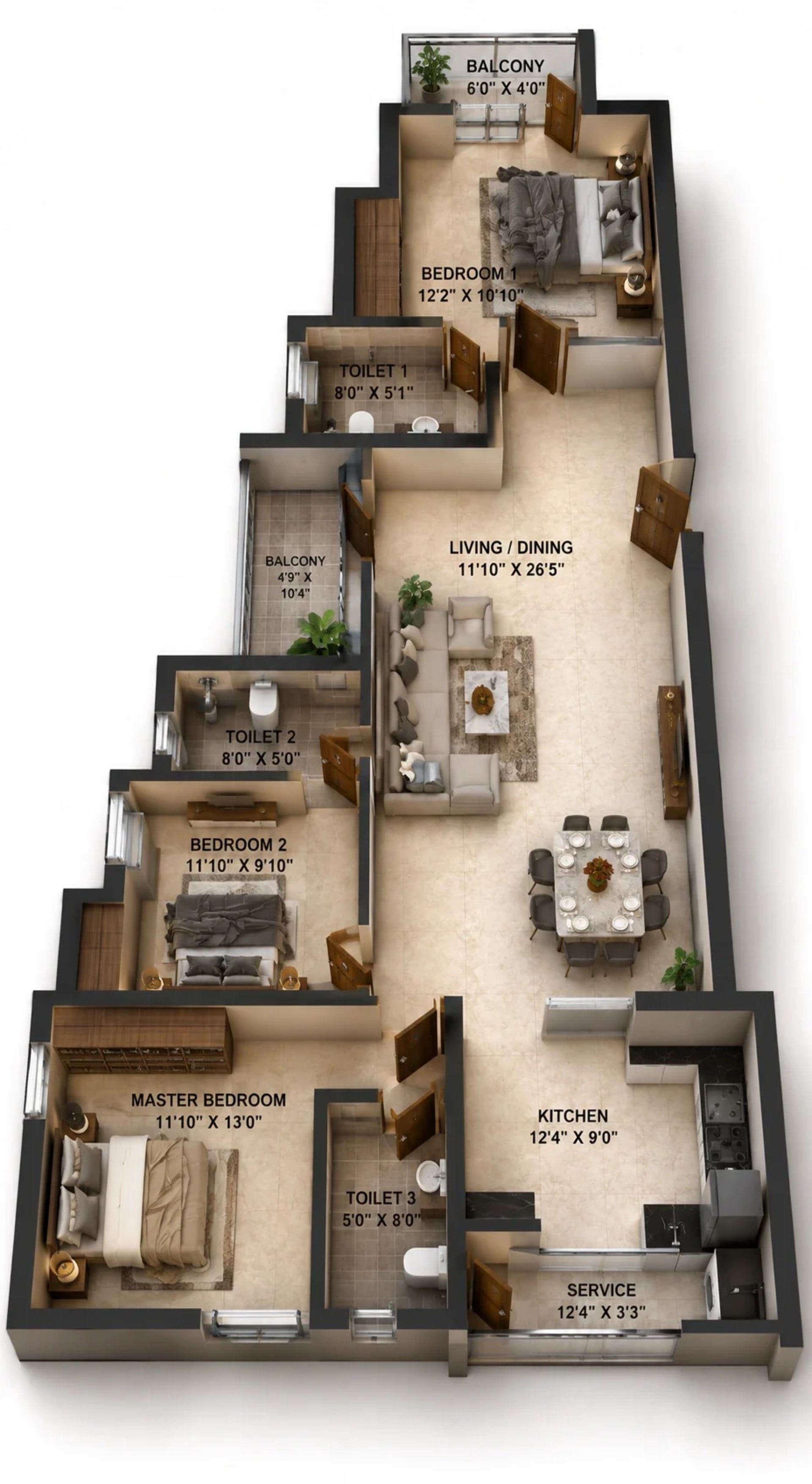 3 BHK Apartments Floor Plan – Rams Sakura