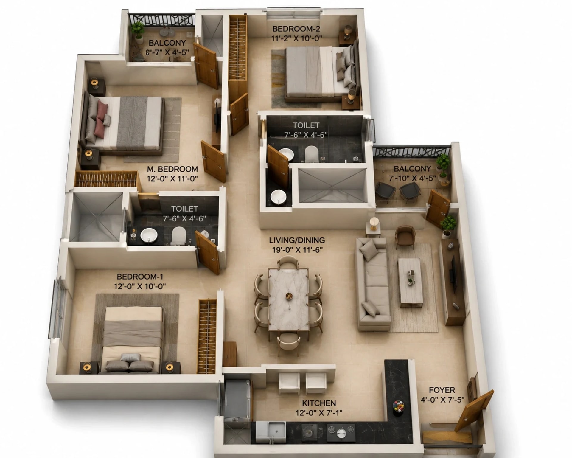 3 BHK Apartment Floor Plan – Provident Bayscape