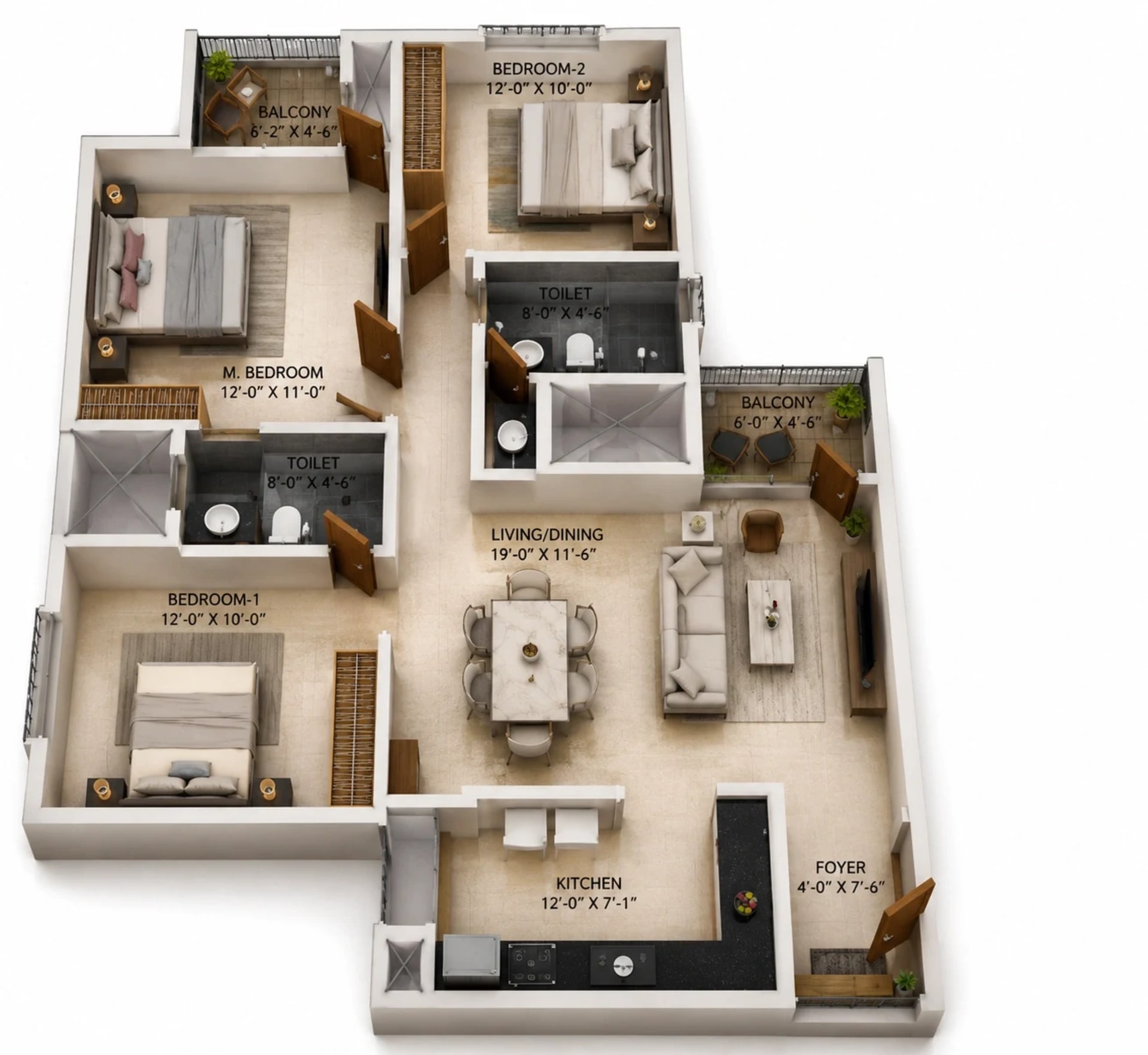 3 BHK Apartment Floor Plan – Provident Bayscape