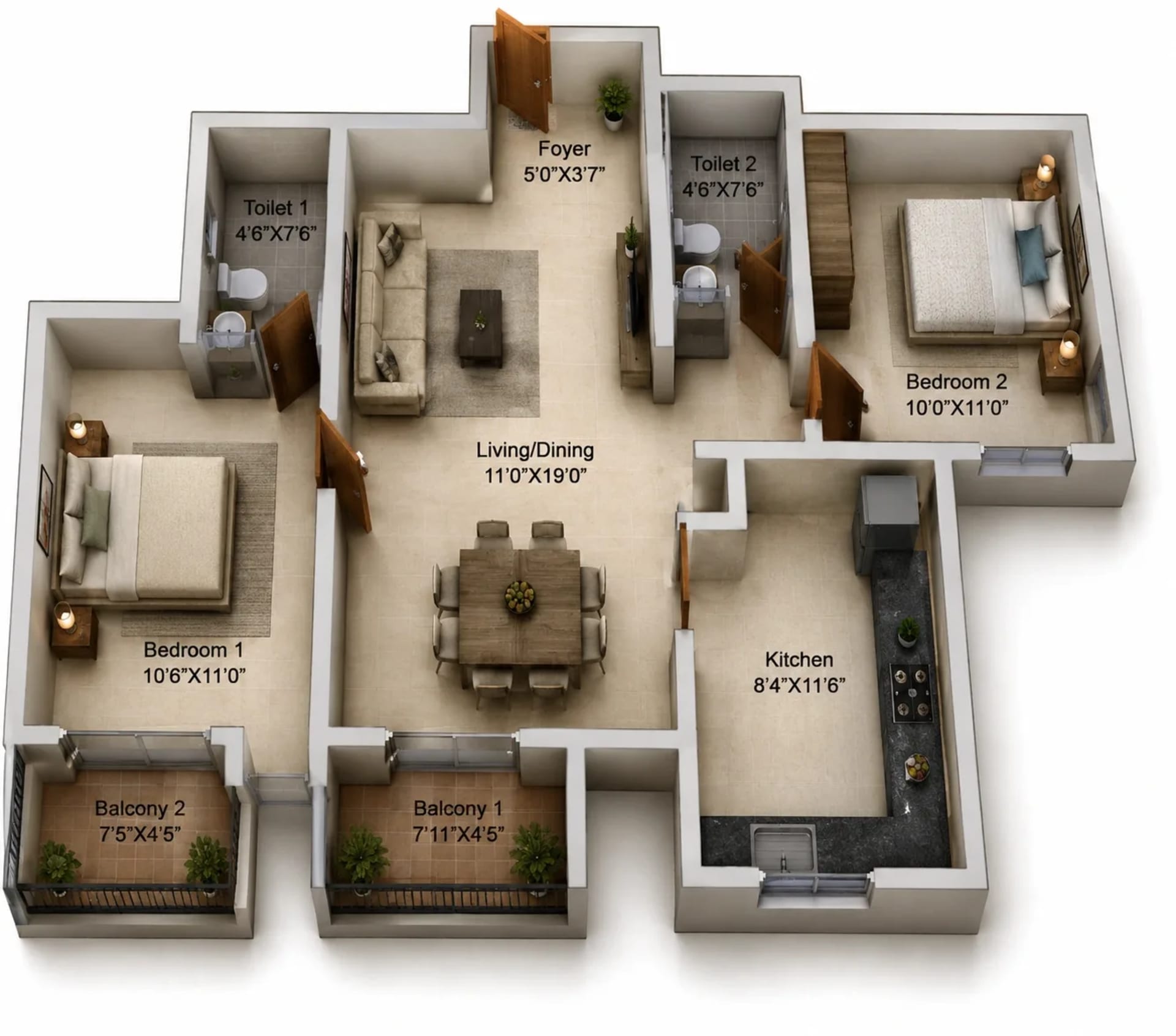 2 BHK Apartment Floor Plan – Provident Bayscape