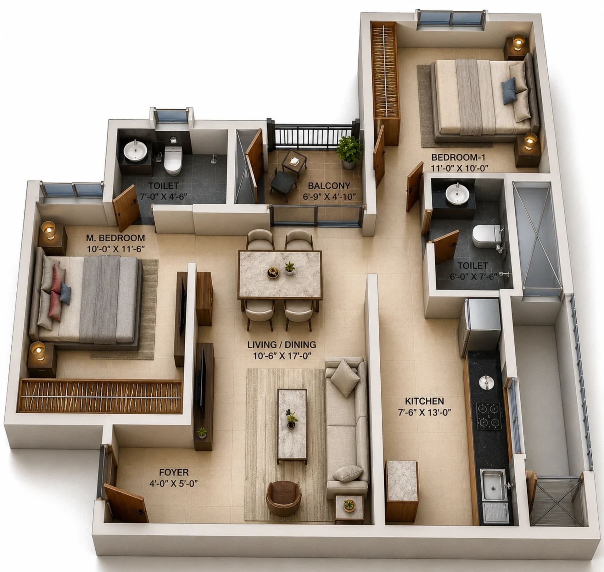 2 BHK Apartment Floor Plan – Provident Bayscape
