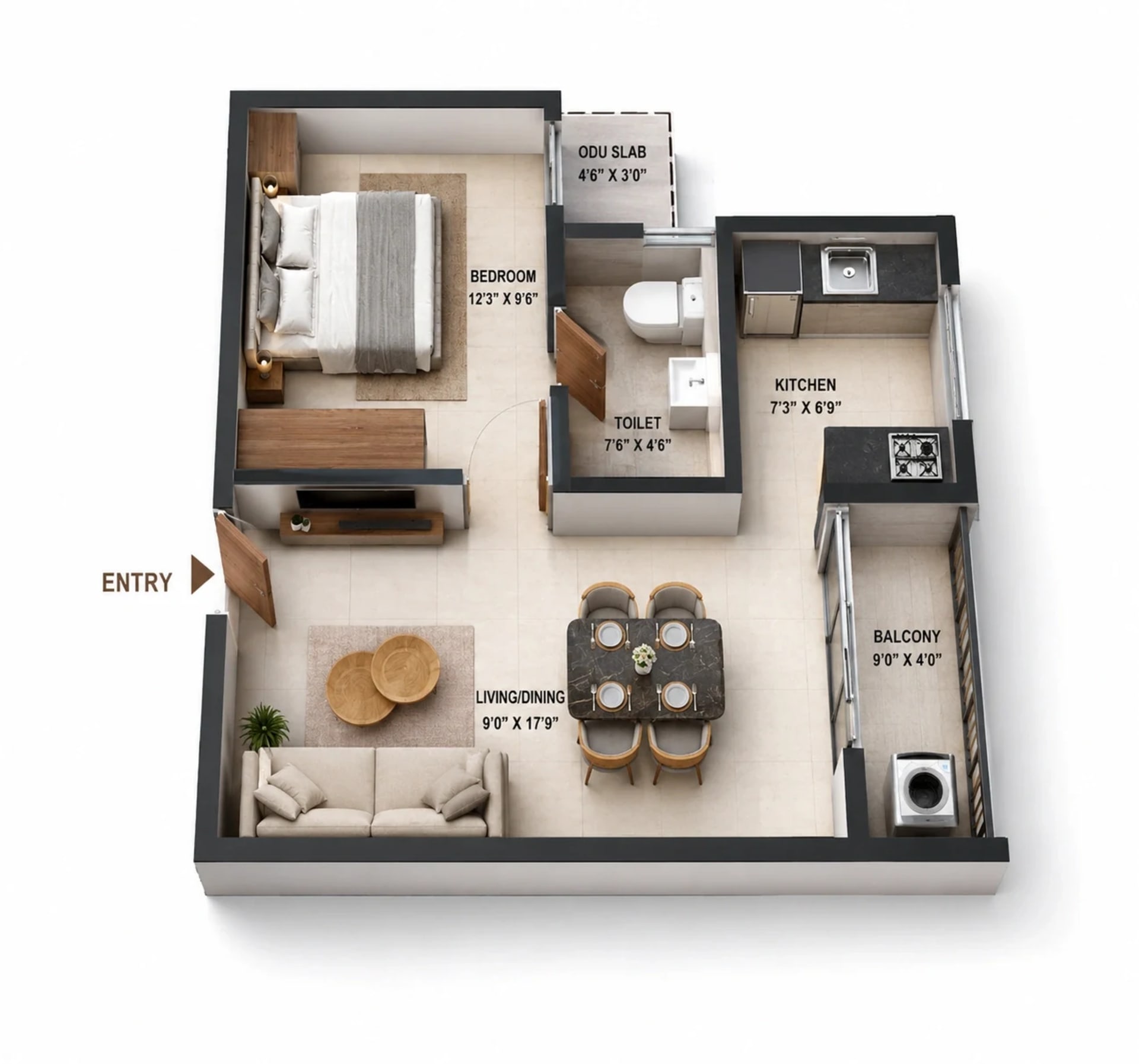 1 BHK Apartment Floor Plan – GTB Rising Palms