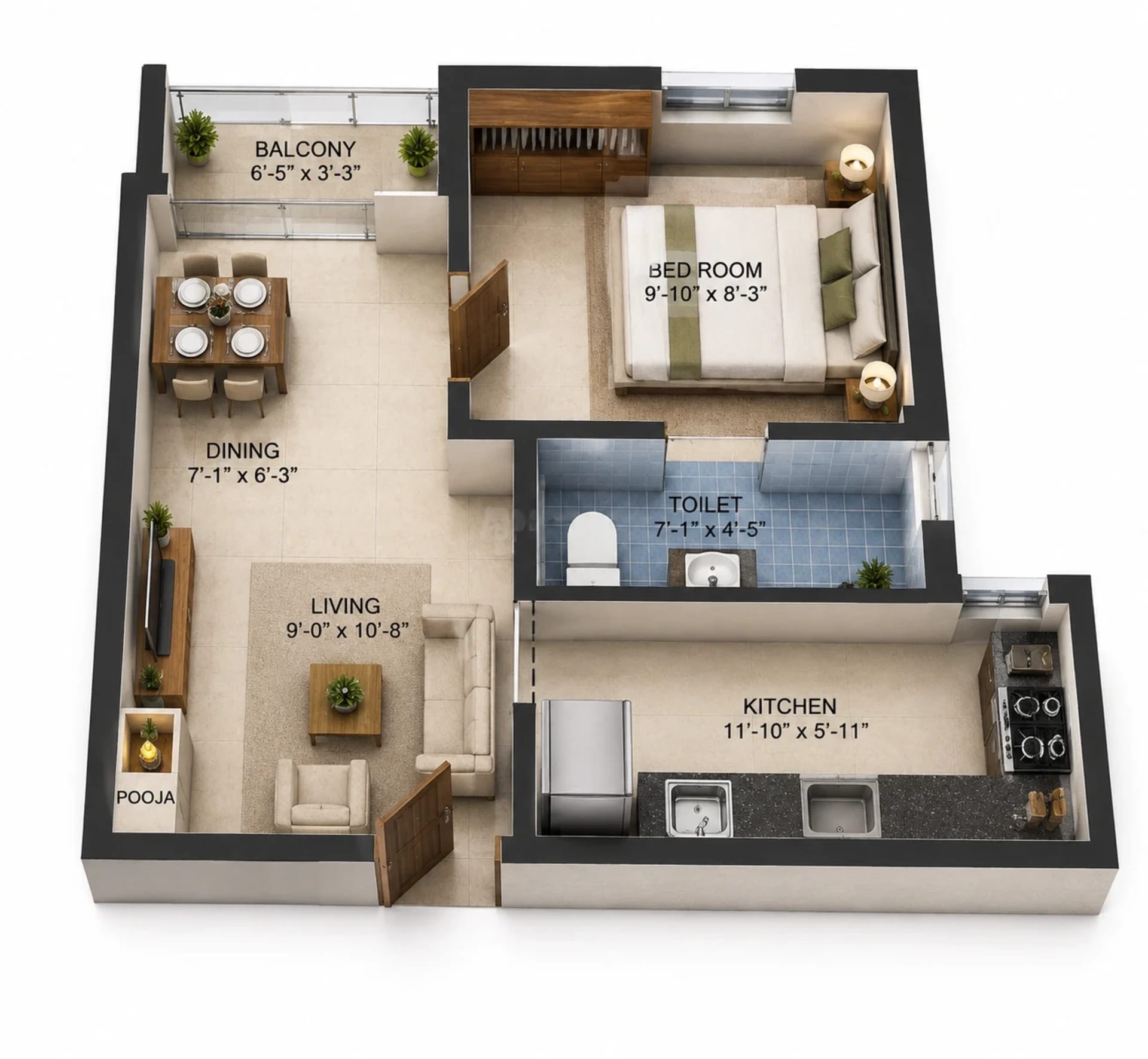 1 BHK Apartment Floor Plan – Arun Excello Haripriya