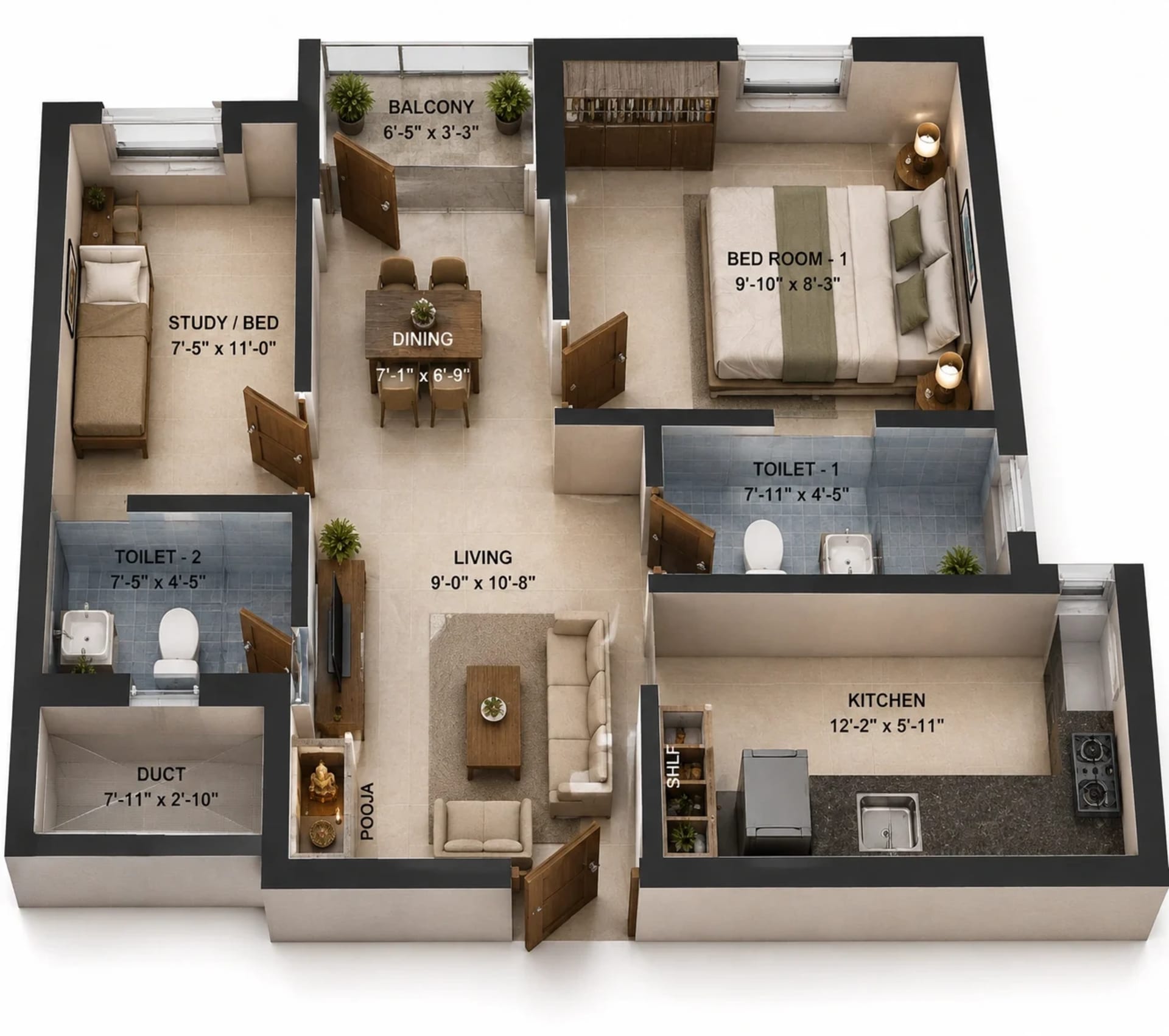 2 BHK Apartment Floor Plan – Arun Excello Haripriya