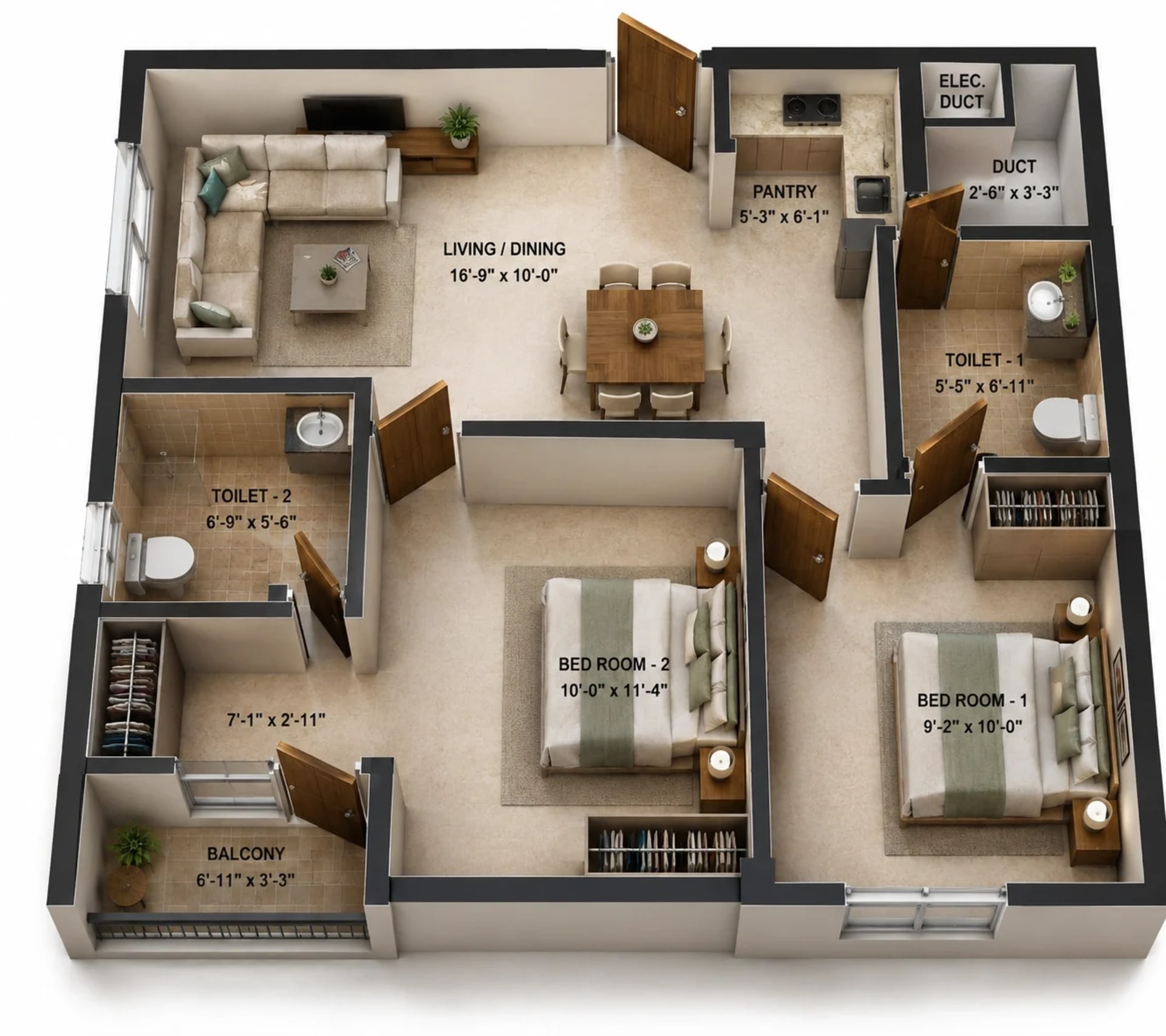 2 BHK Apartment Floor Plan – Arun Excello The Legacy