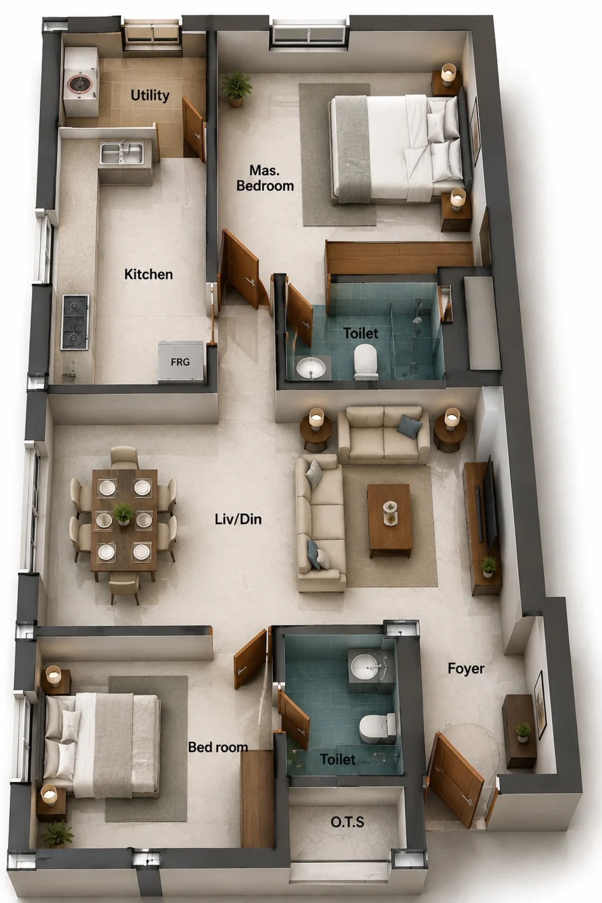 2 BHK Apartment Floor Plan – Pushkars Golden Brook