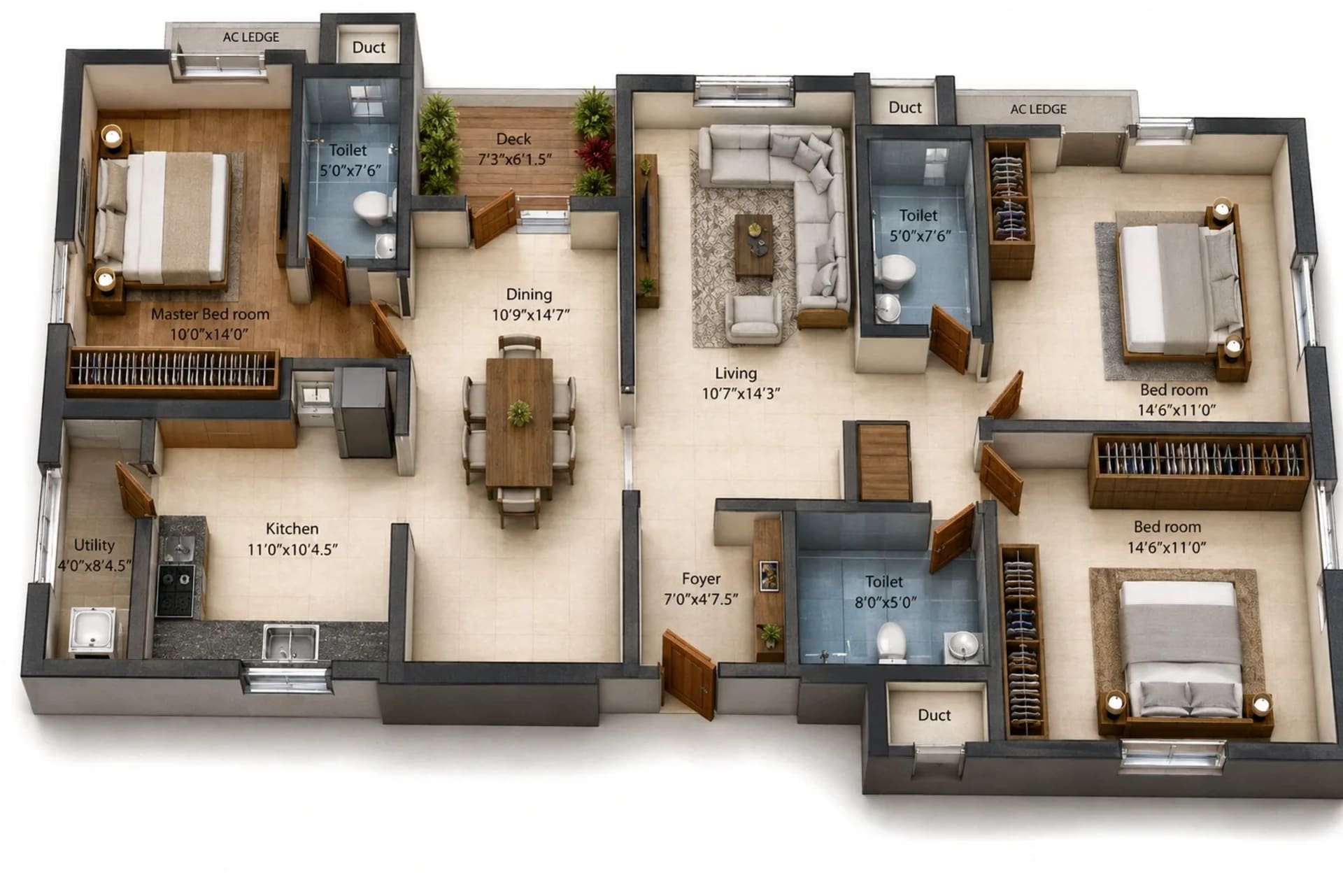 3 BHK Apartment Floor Plan – Pushkars Omkaar Serenity