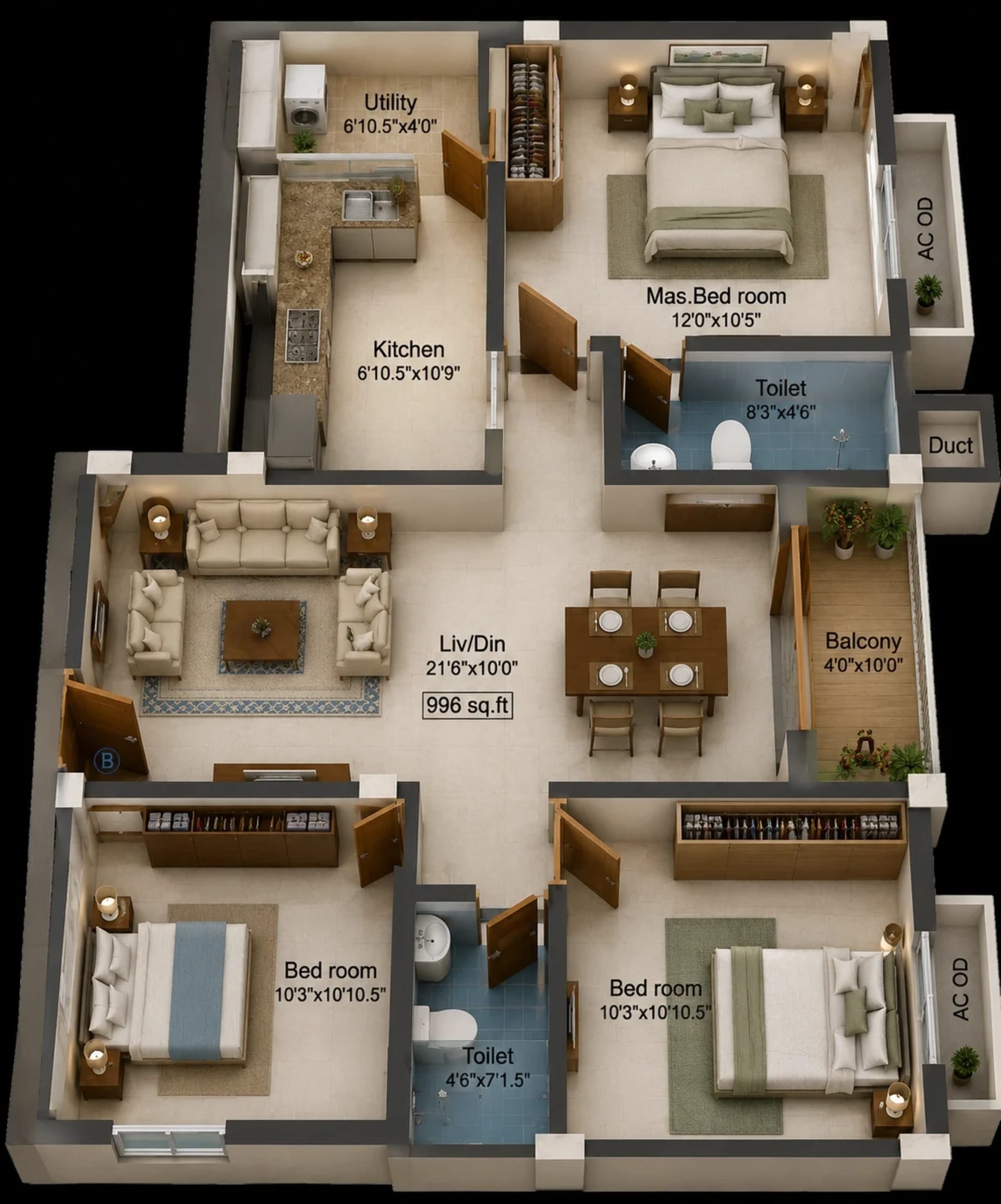 2 BHK Apartment Floor Plan – Pushkars Neem