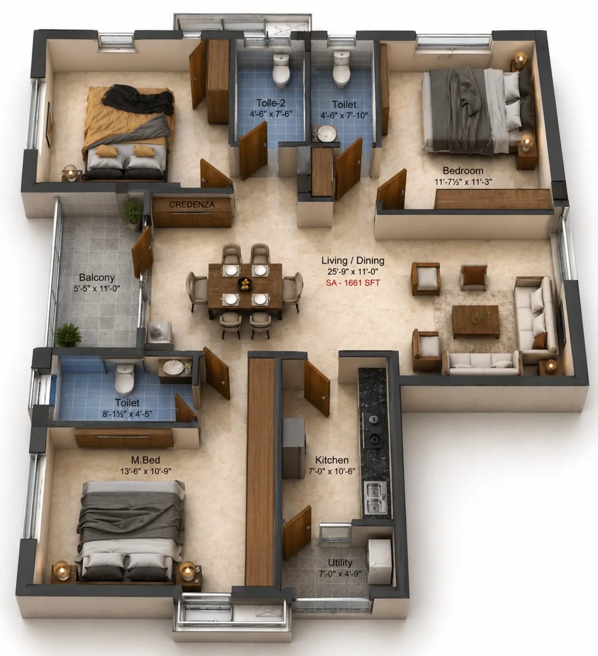 3 BHK Apartment Floor Plan – Preetha Elite