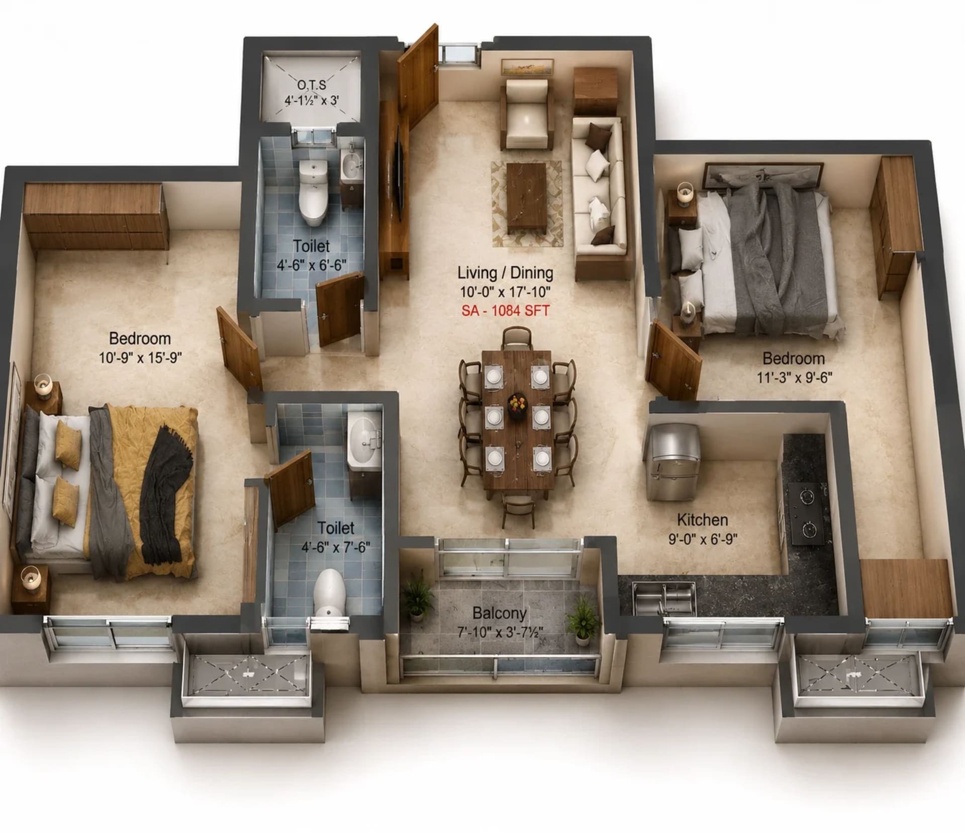 2 BHK Apartment Floor Plan – Preetha Elite