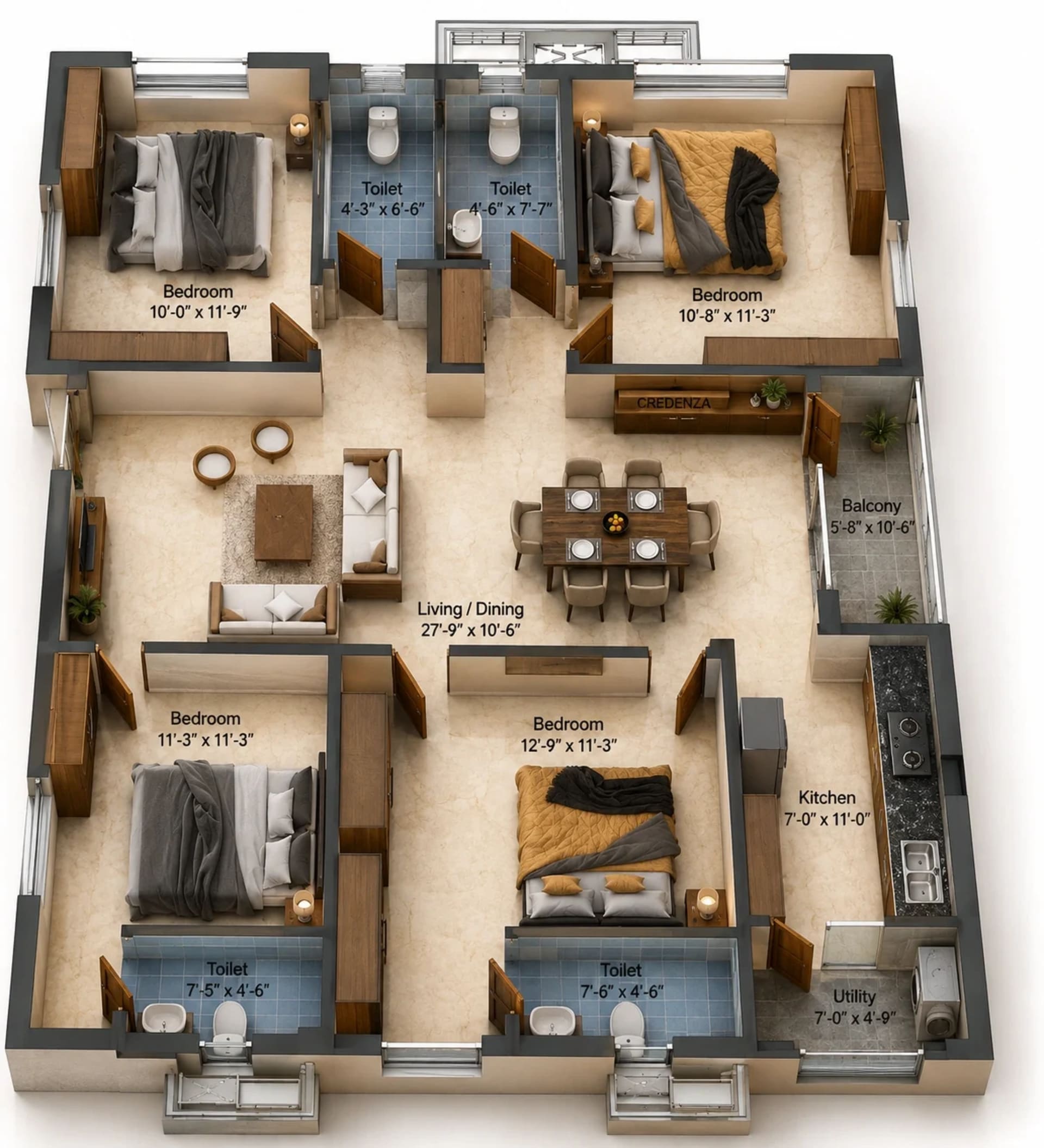 4 BHK Apartment Floor Plan – Preetha Elite