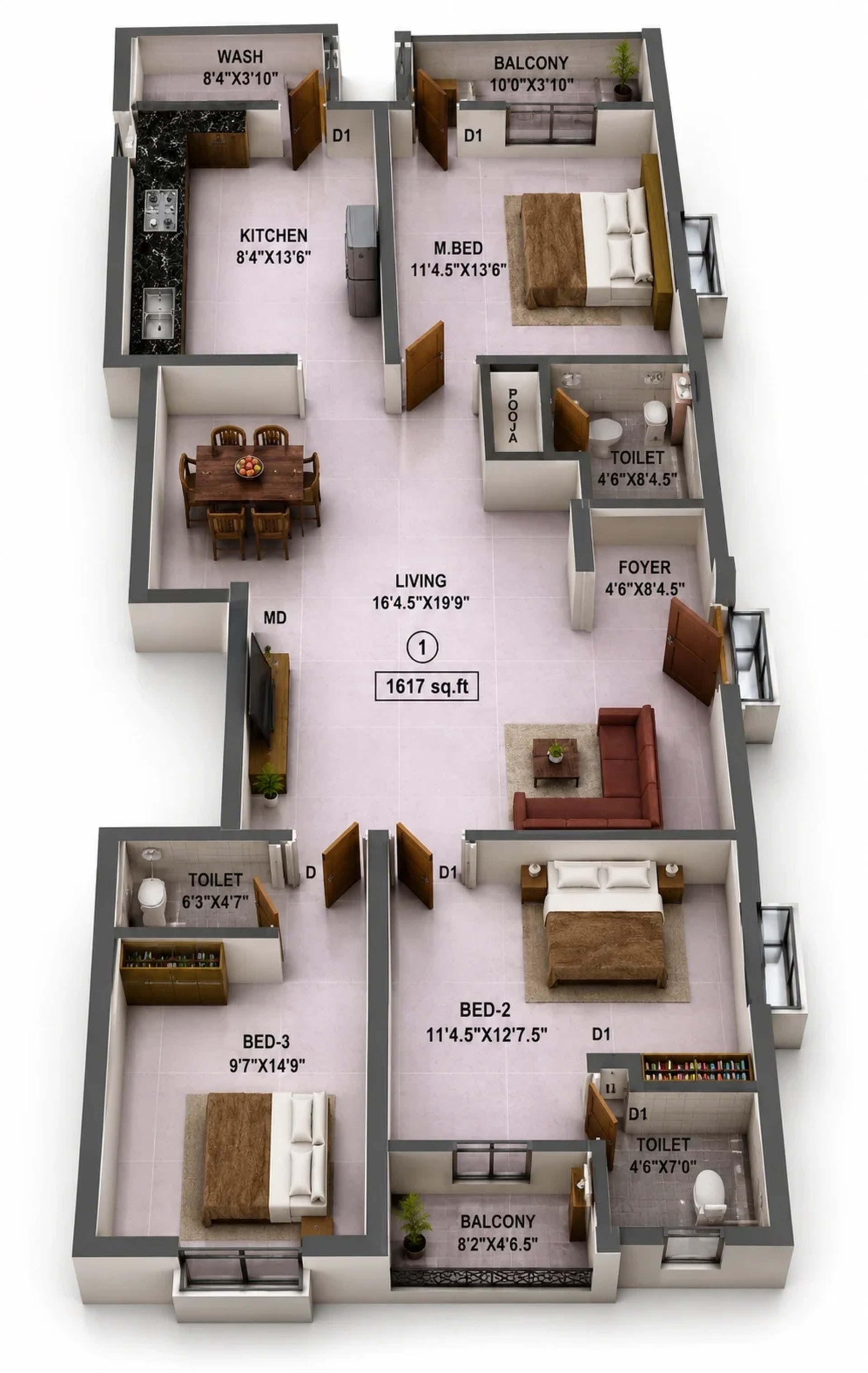 3 BHK Apartment Floor Plan – Perfect Pranithi
