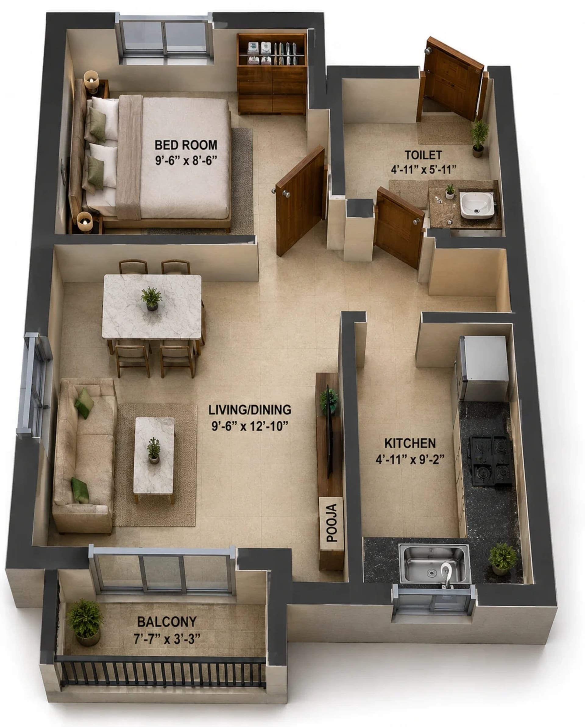 1 BHK Apartment Floor Plan – Arun Excello Lalithangi