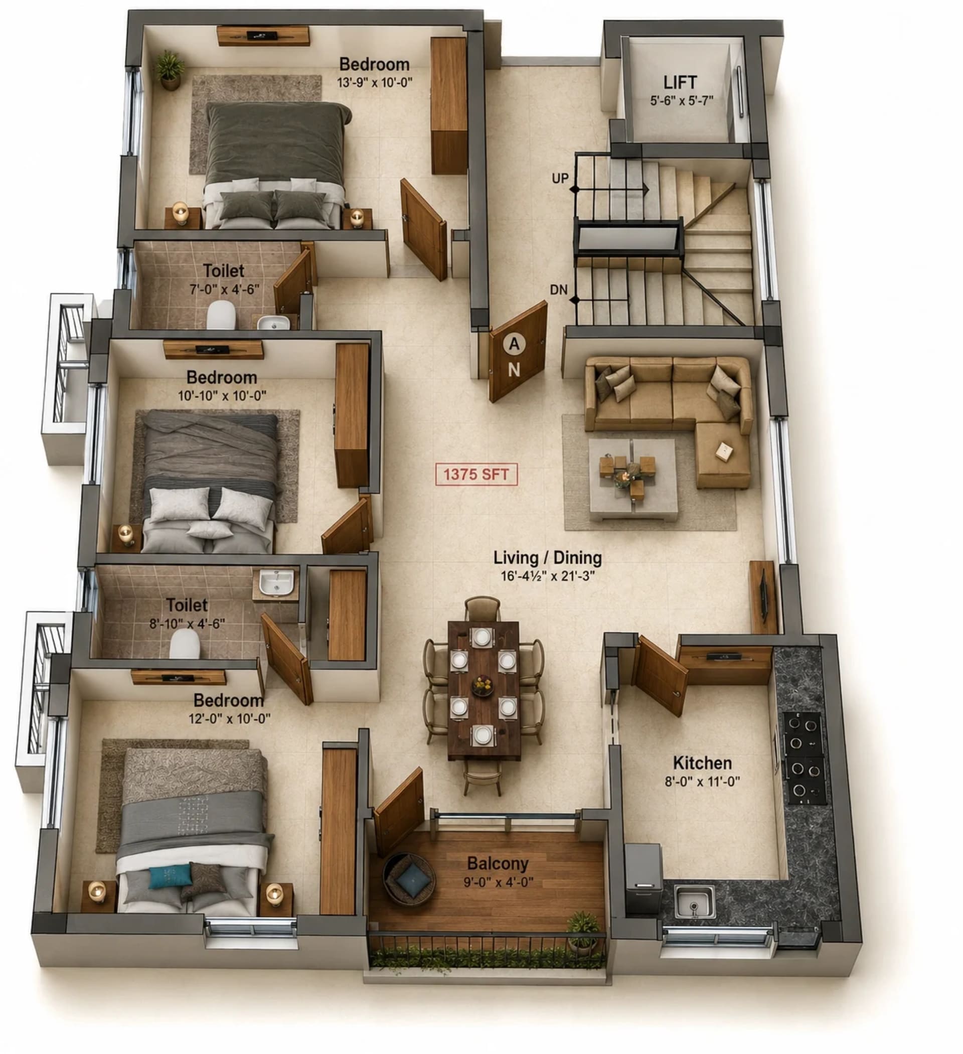 3 BHK Apartment Floor Plan – Preetha Vignesh Crest