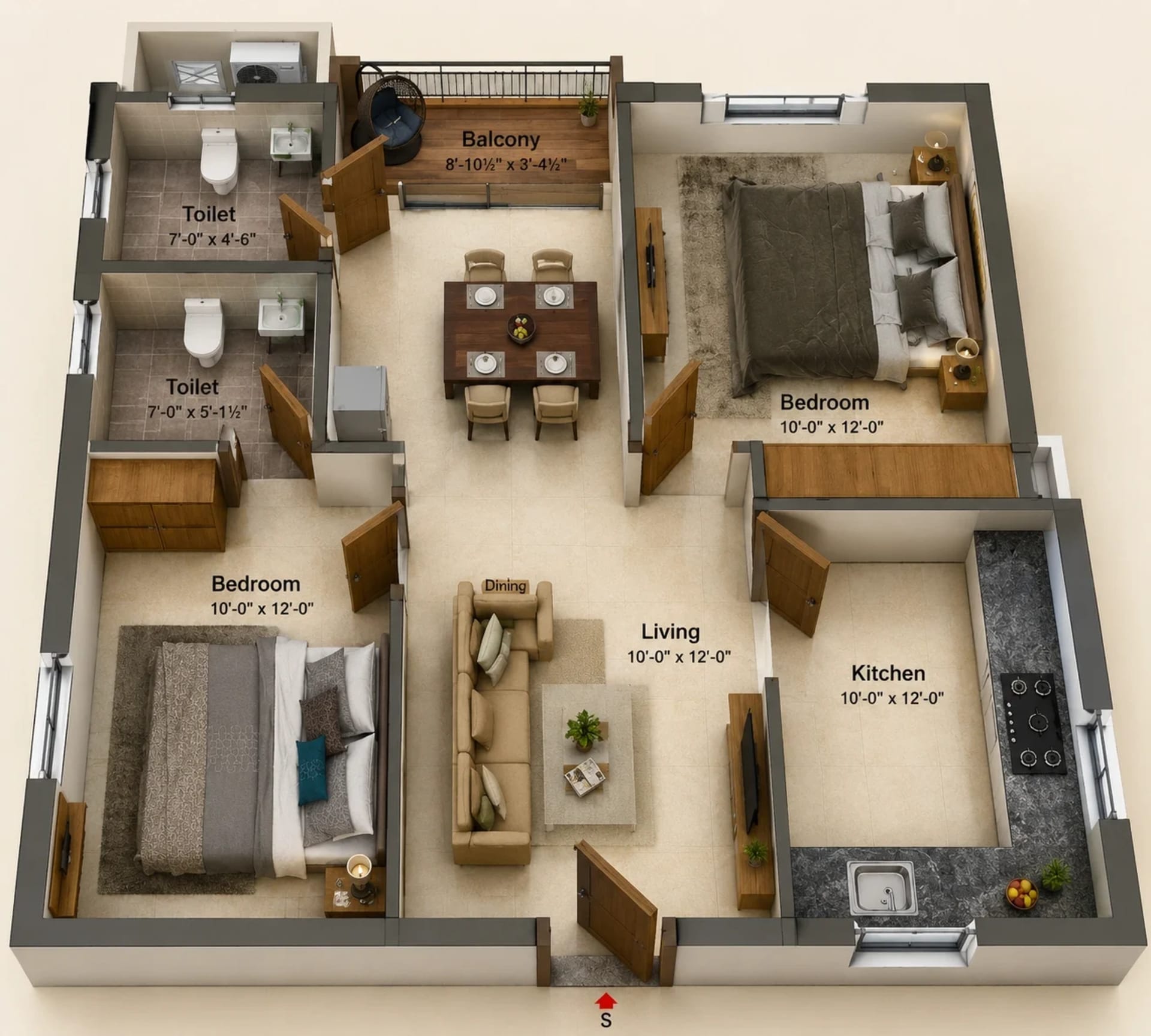 2 BHK Apartment Floor Plan – Preetha Vignesh Crest
