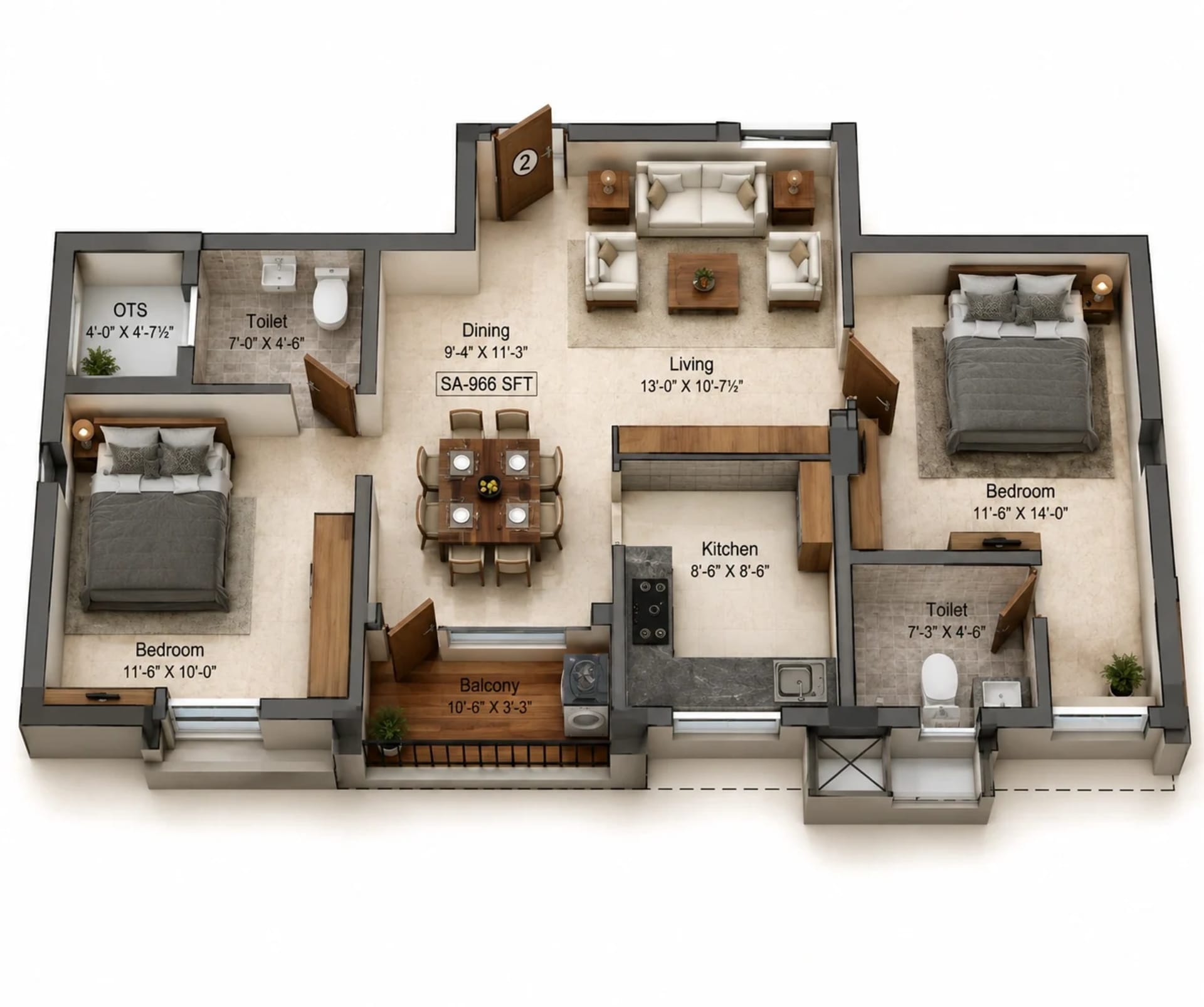 2 BHK Apartment Floor Plan – Preetha Bethel