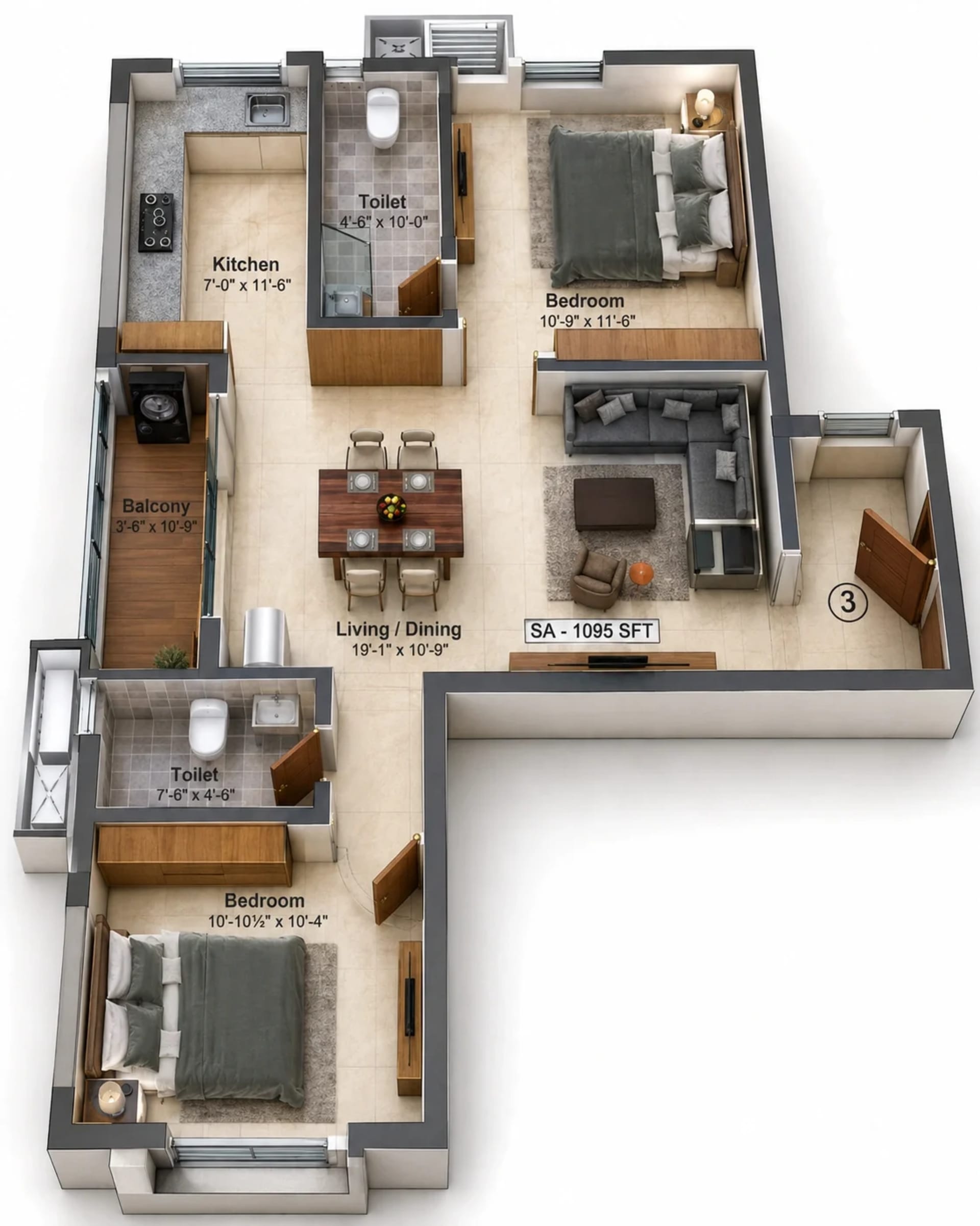 2 BHK Apartment Floor Plan – Preetha Bethel
