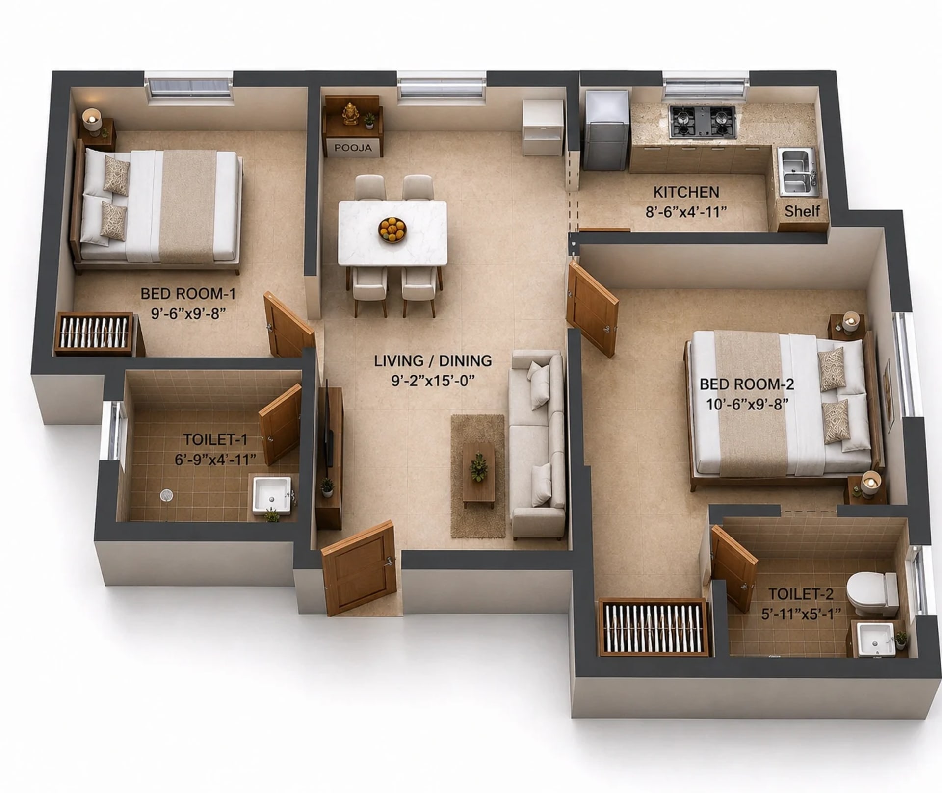 2 BHK Apartment  Floor Plan – Arun Excello Lalitha