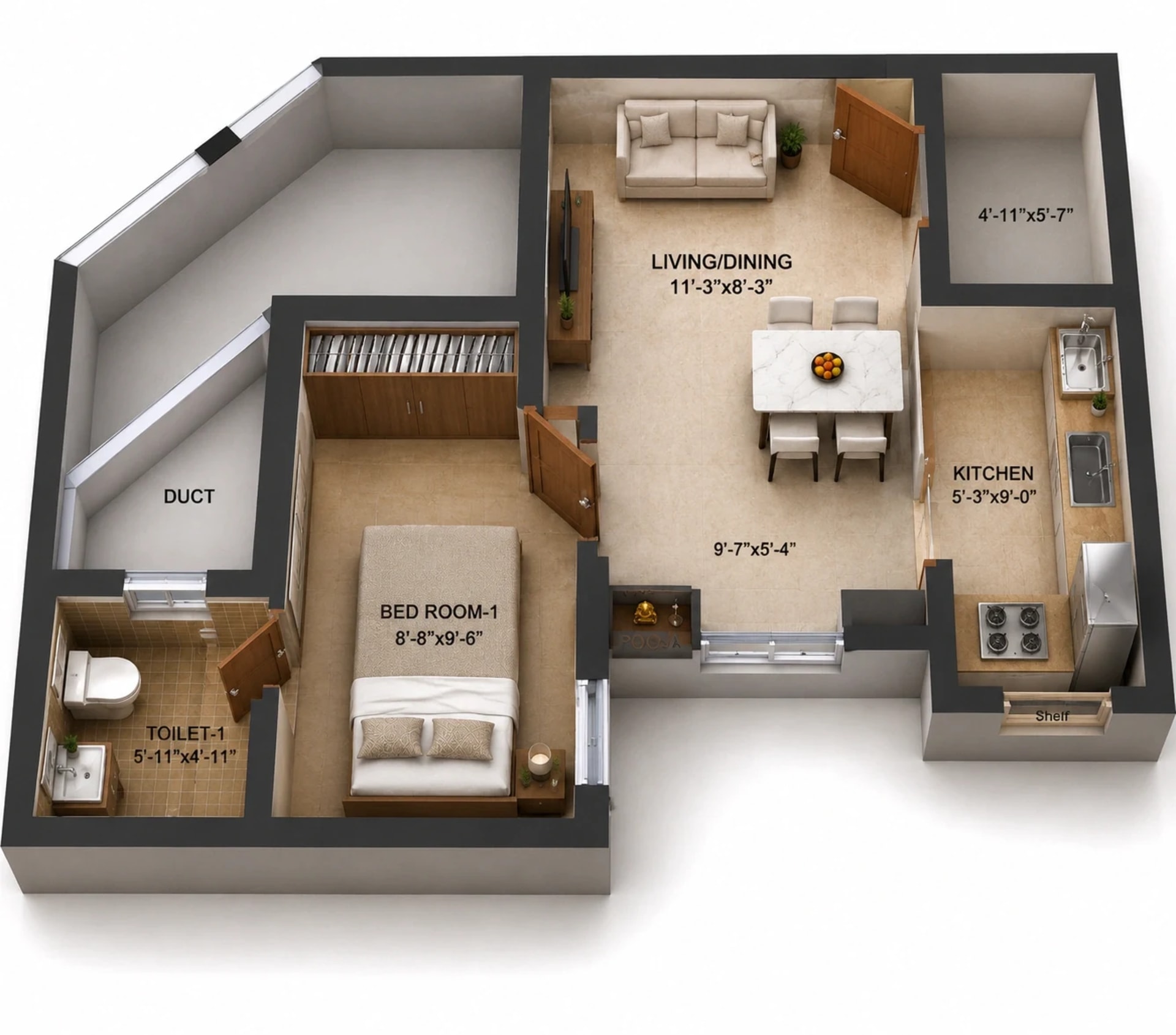 1 BHK Apartment Floor Plan – Arun Excello Lalitha