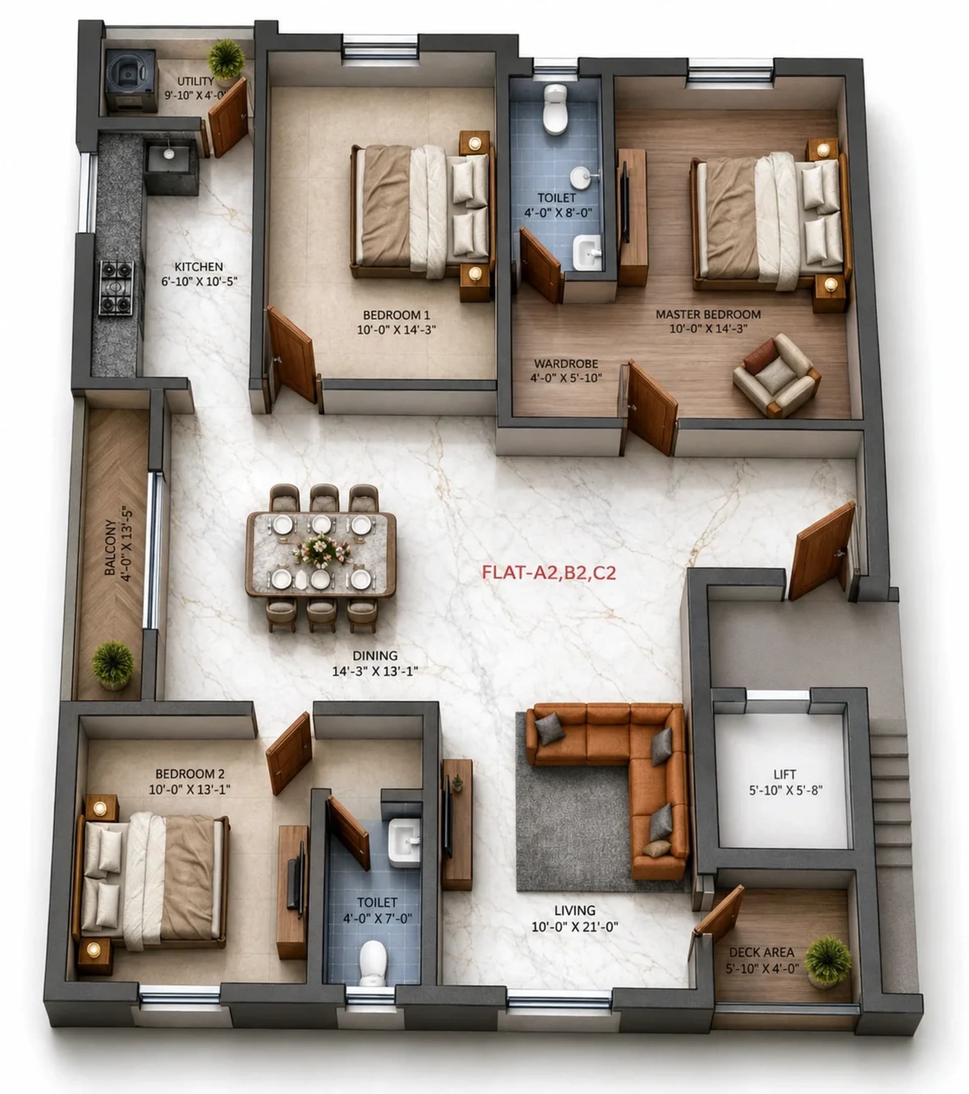 3 BHK Apartment Floor Plan – Traventure Serene
