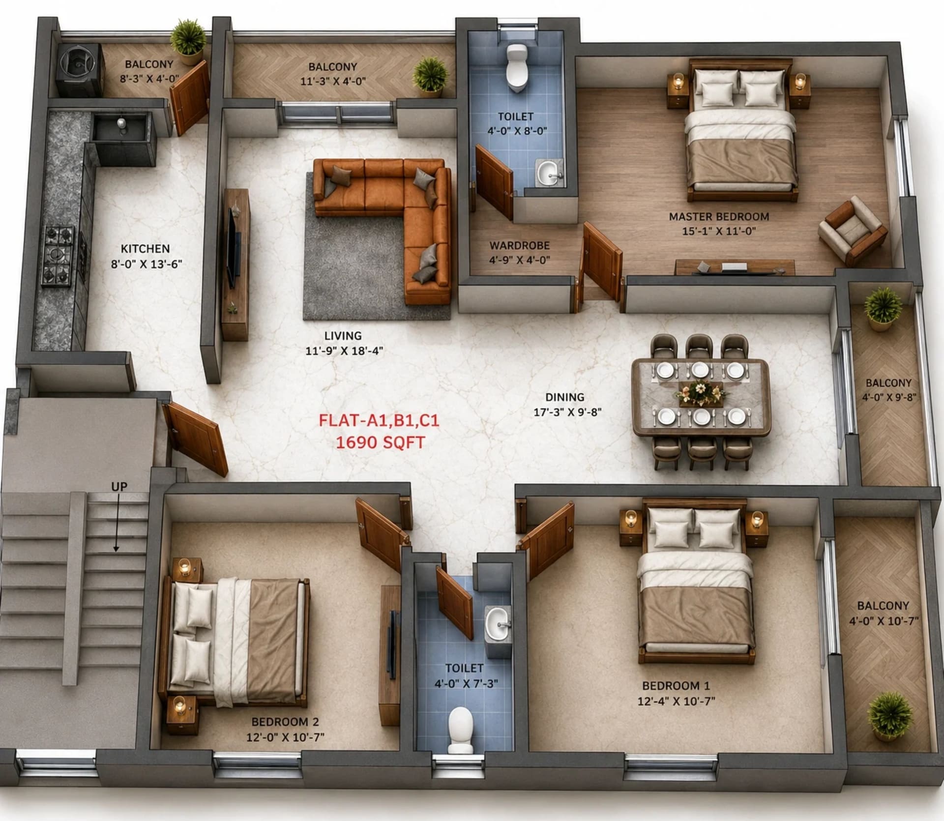 3 BHK Apartment Floor Plan – Traventure Serene