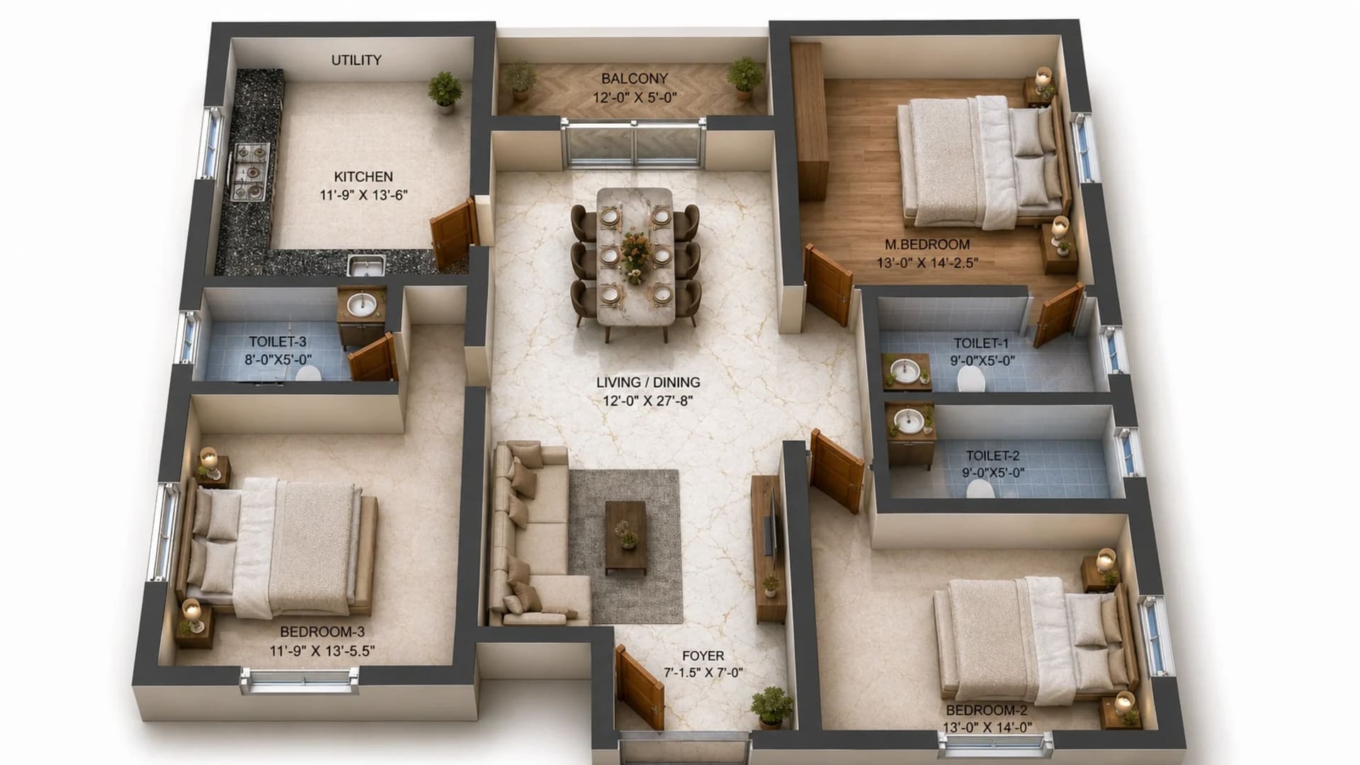 3 BHK Apartment Floor Plan – Traventure Lakshmi
