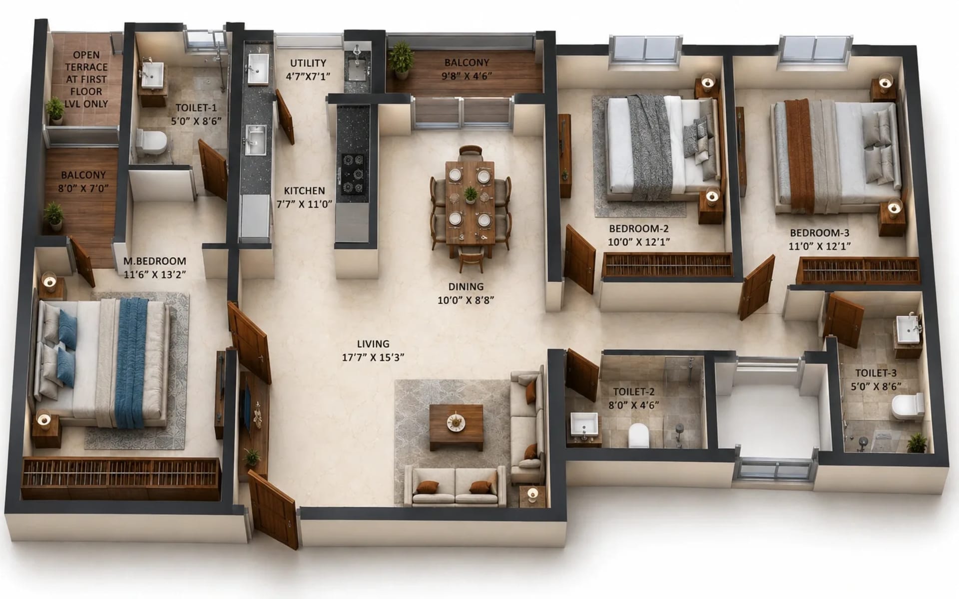 3 BHK Apartment Floor Plan – Traventure Altitude 9