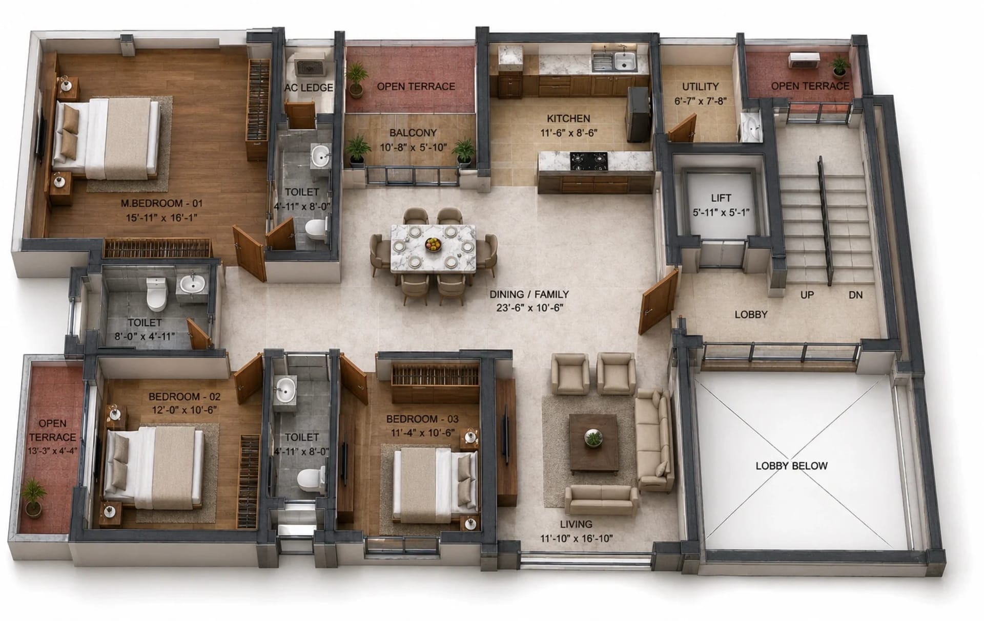 3 BHK Apartment Floor Plan – SVH Oak Groove