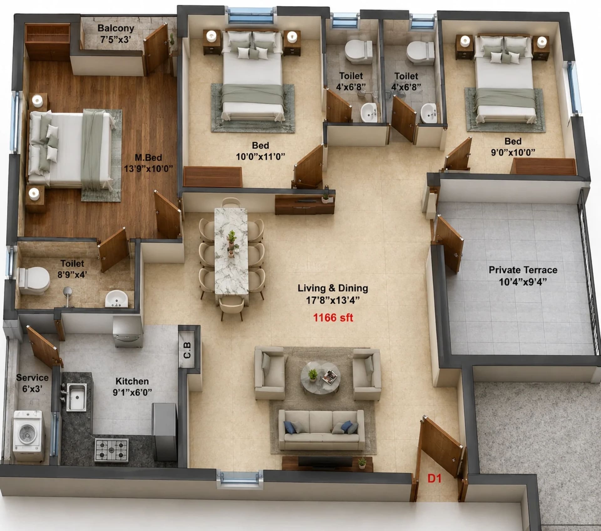 3 BHK Apartment Floor Plan – Stepsstone Vatsa Amaze