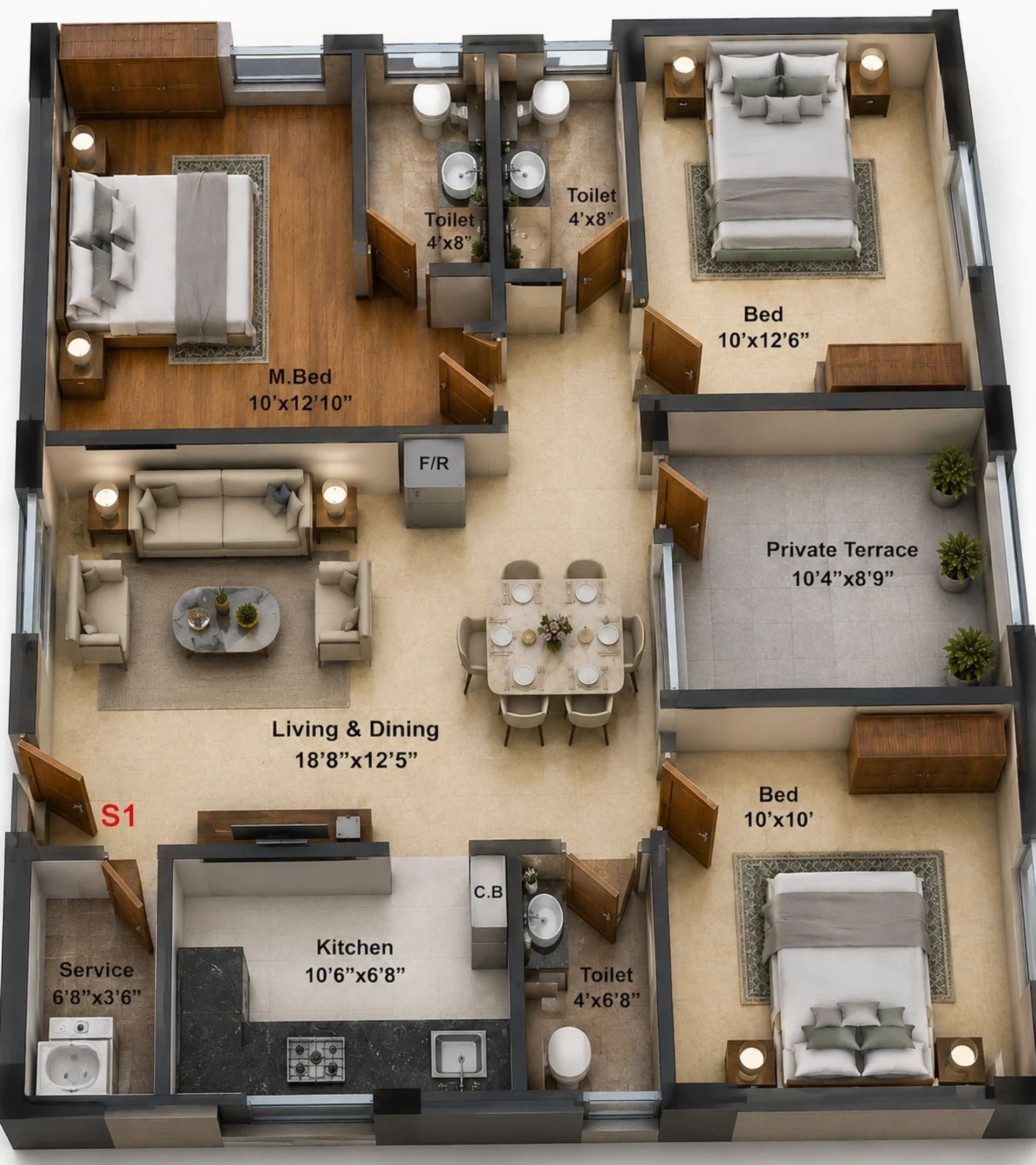 3 BHK Apartment Floor Plan – Stepsstone Vatsa Amaze