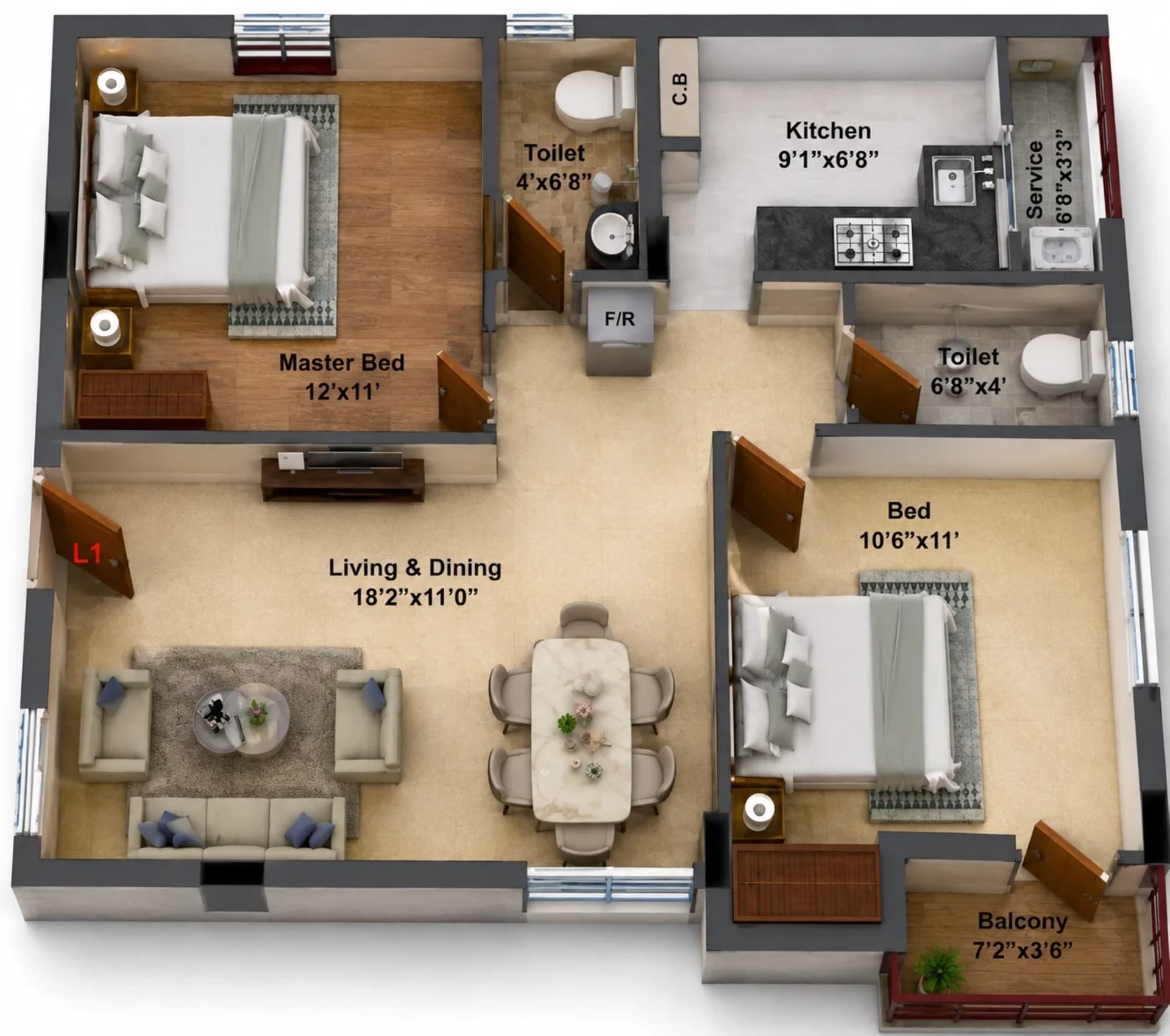 2 BHK Apartment Floor Plan – Stepsstone Vatsa Amaze