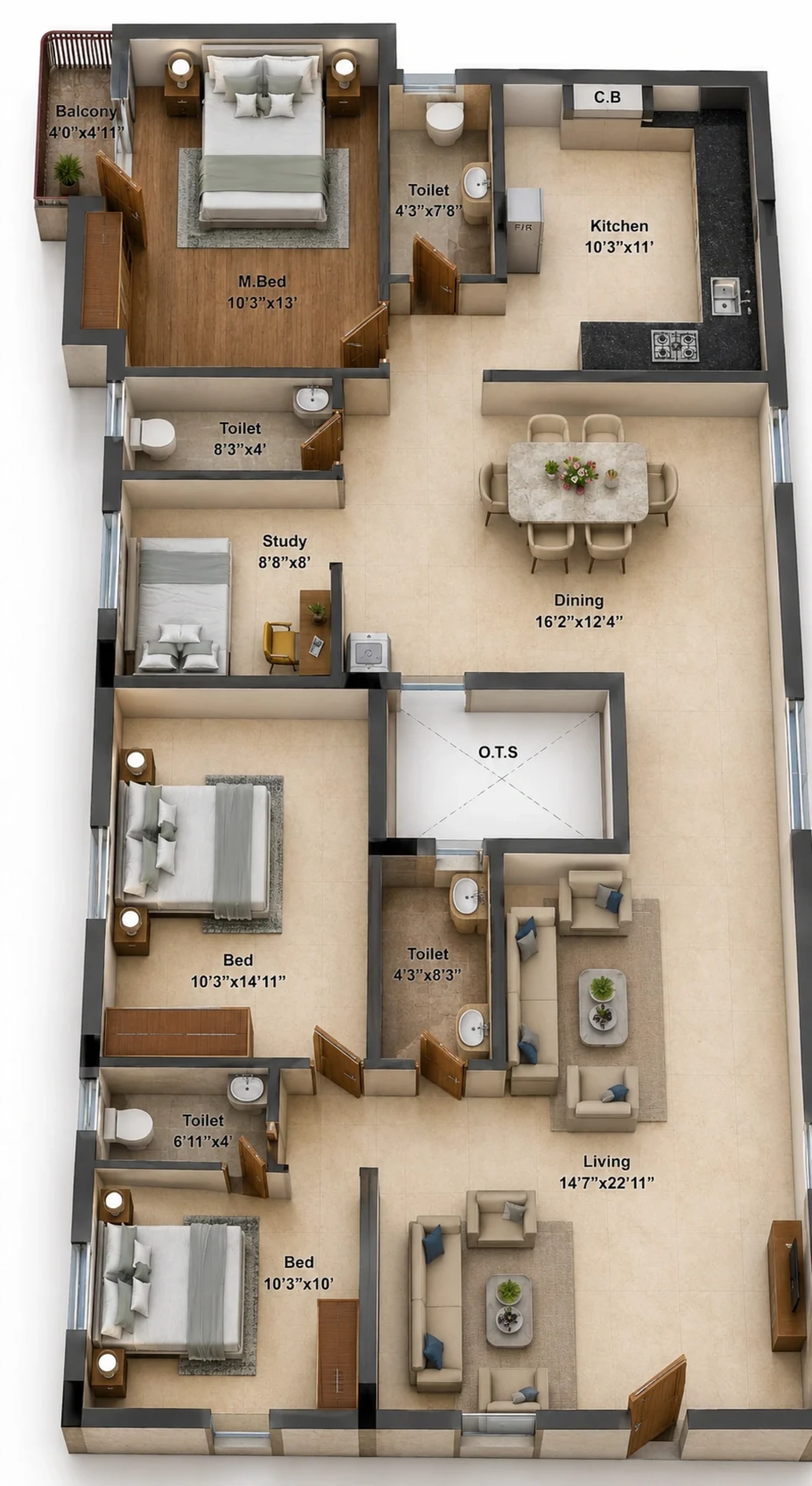 4 BHK Apartment Floor Plan – Stepsstone Vatsa Amaze