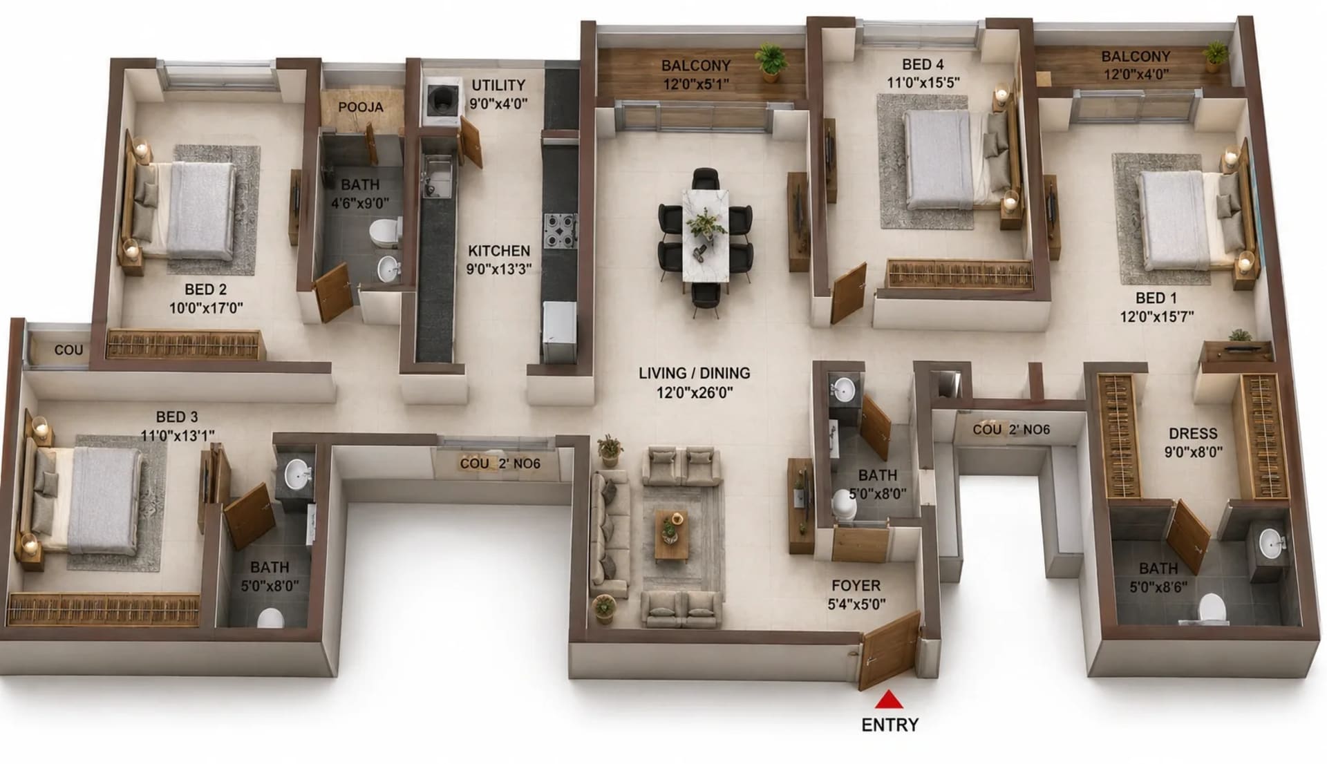 4 BHK Apartment Floor Plan – Casagrand Suncity