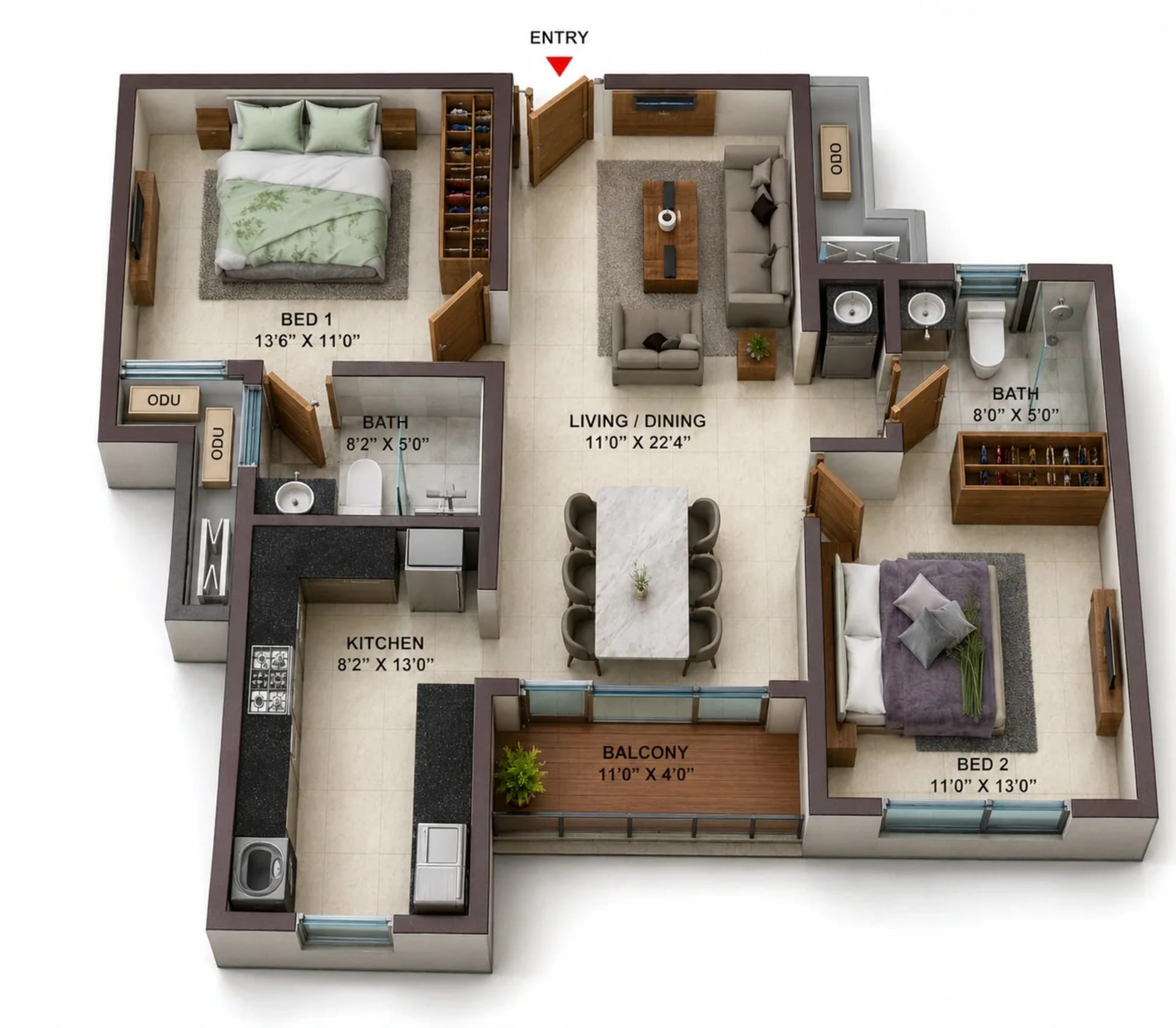 2 BHK Apartment Floor Plan – Casagrand Suncity
