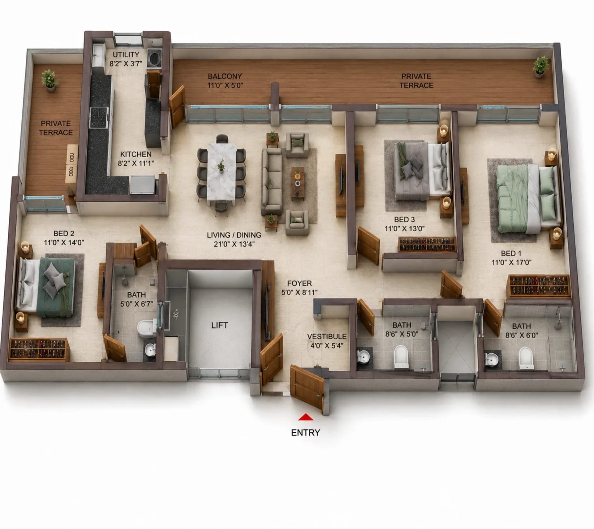 3 BHK Apartment Floor Plan – Casagrand Suncity