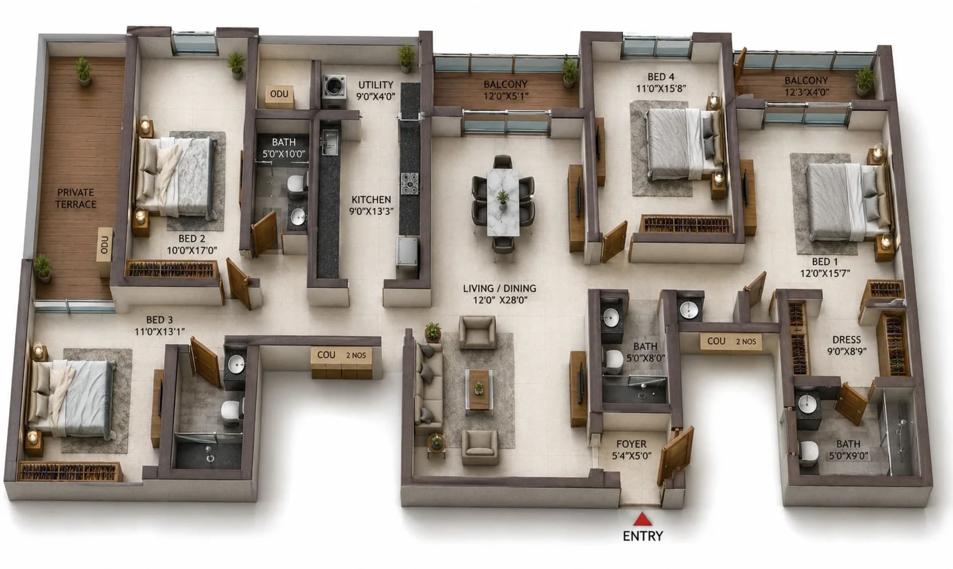 4 BHK Apartment Floor Plan – Casagrand Suncity