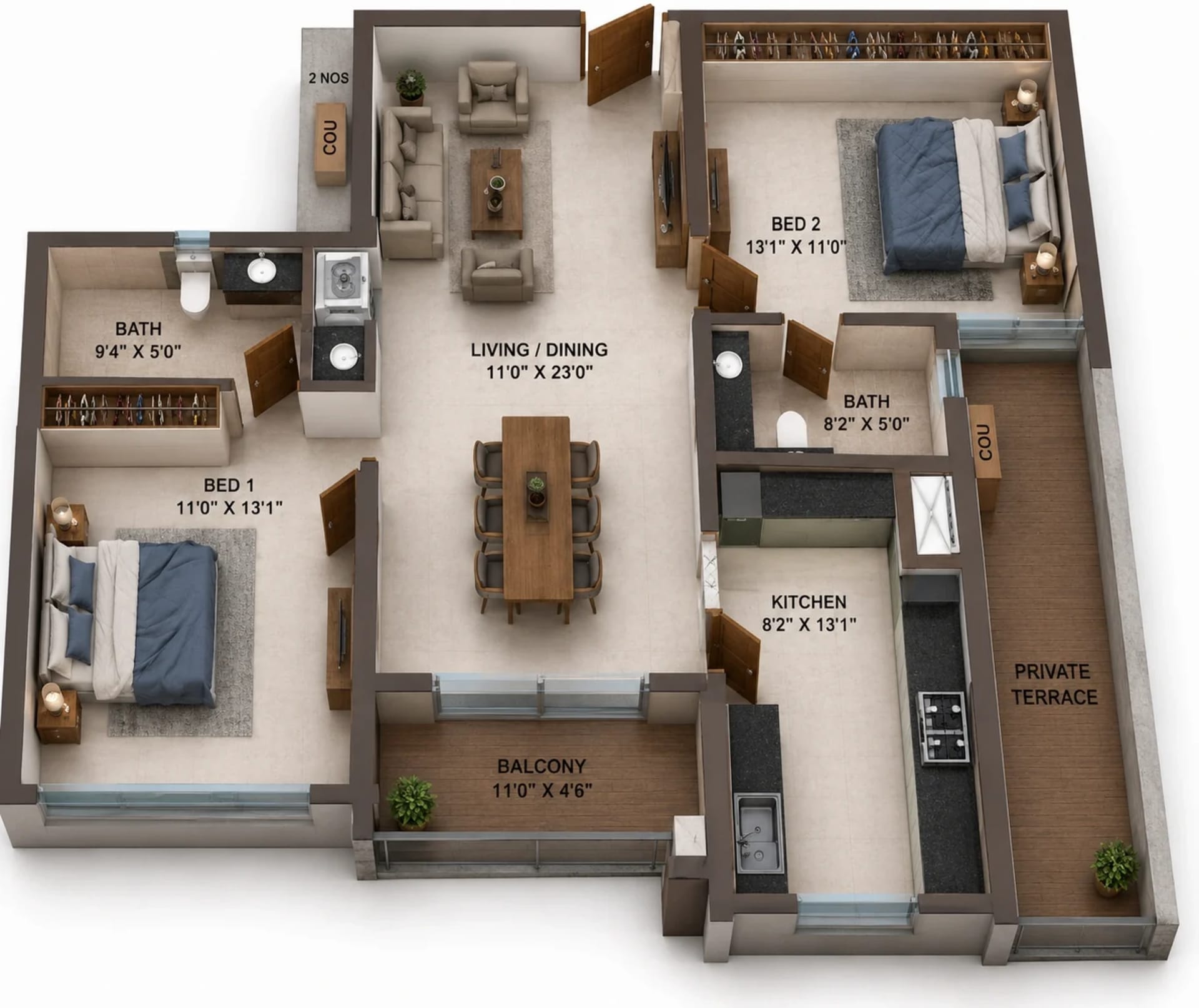 2 BHK Apartment Floor Plan – Casagrand Reva