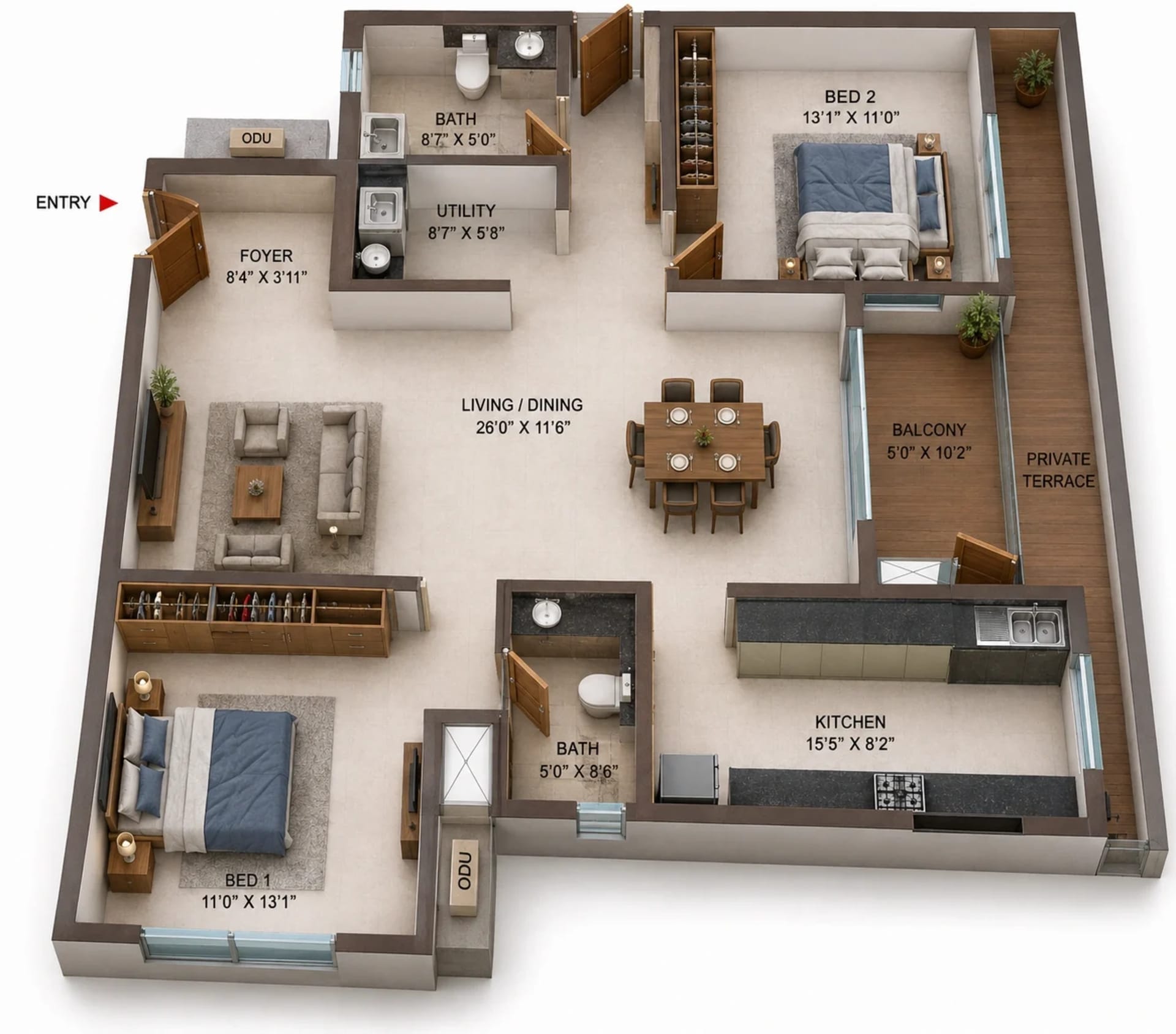 2 BHK Apartment Floor Plan – Casagrand Reva
