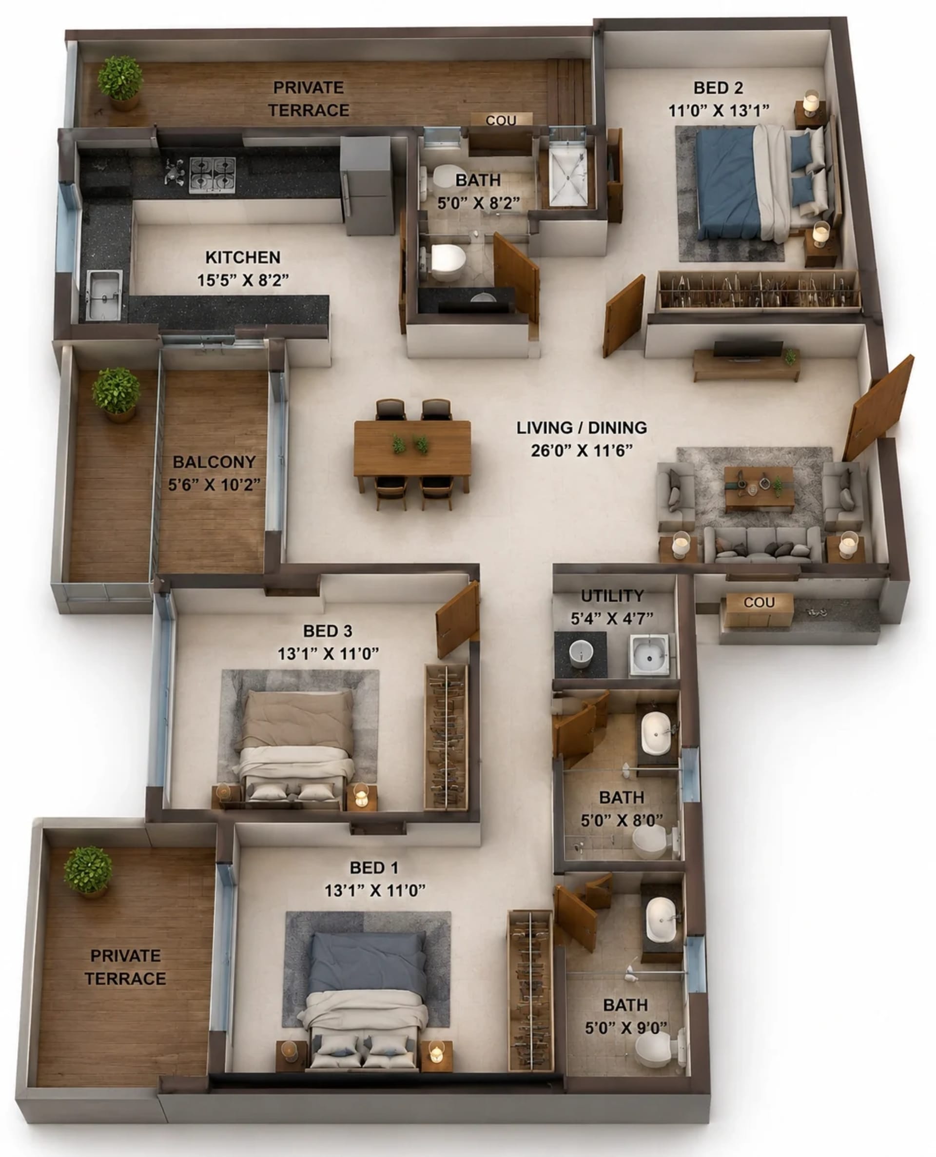 3 BHK Apartment Floor Plan – Casagrand Reva
