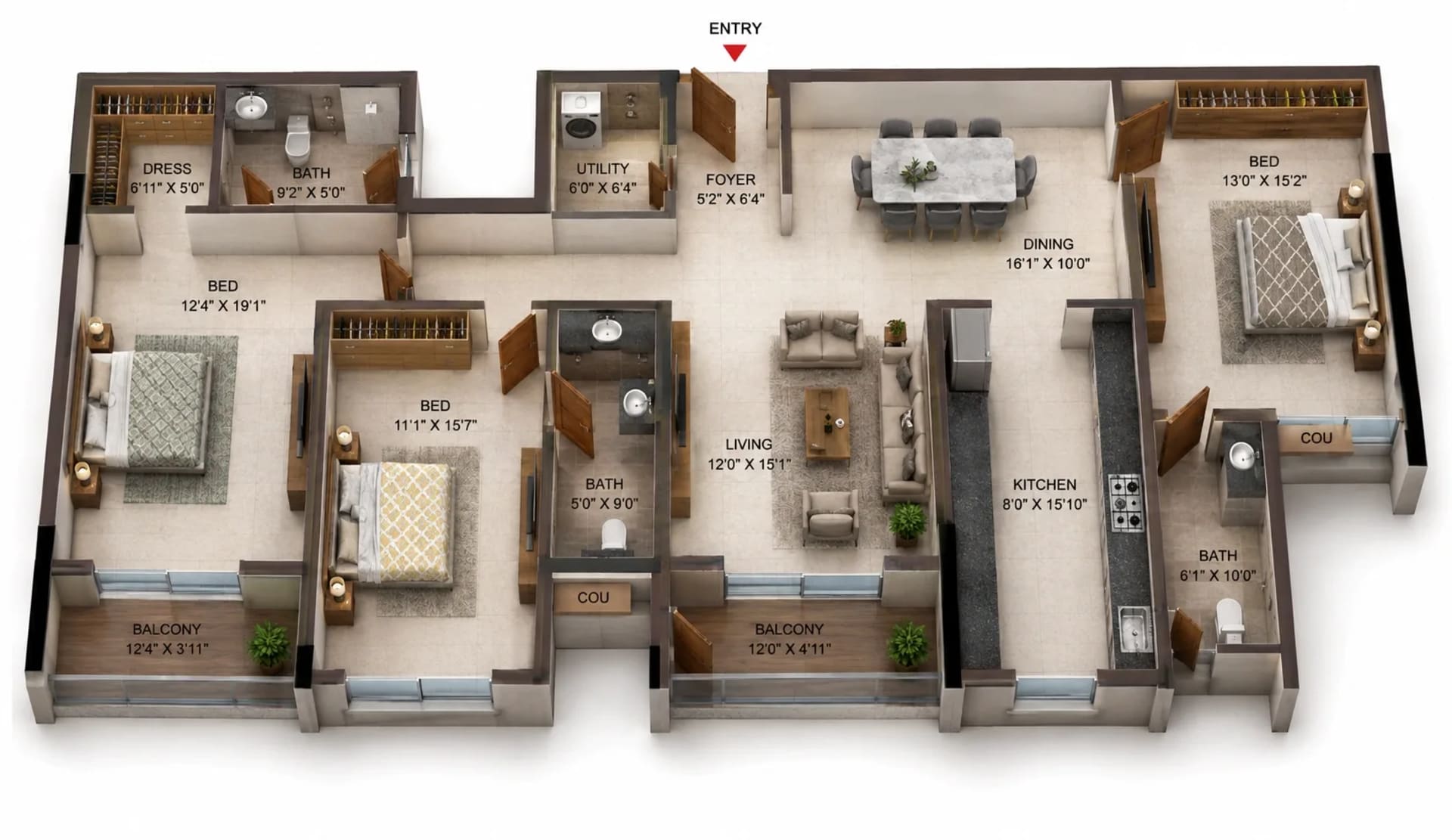 3 BHK Apartment Floor Plan – Casagrand Dior