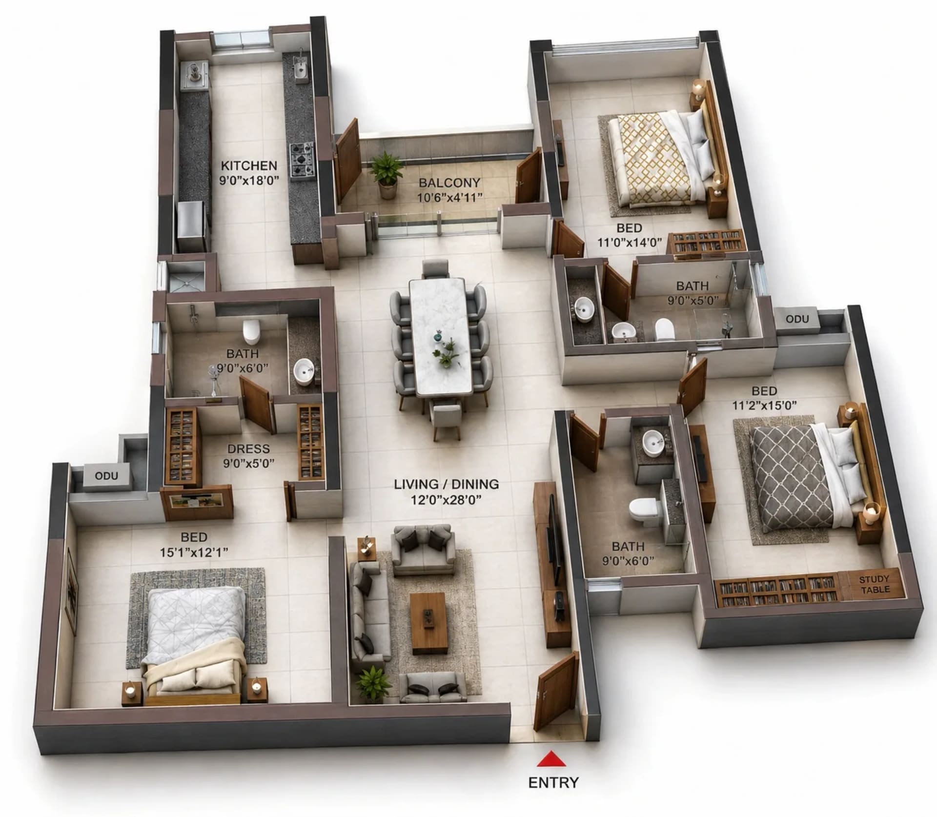 3 BHK Apartment Floor Plan – Casagrand Dior
