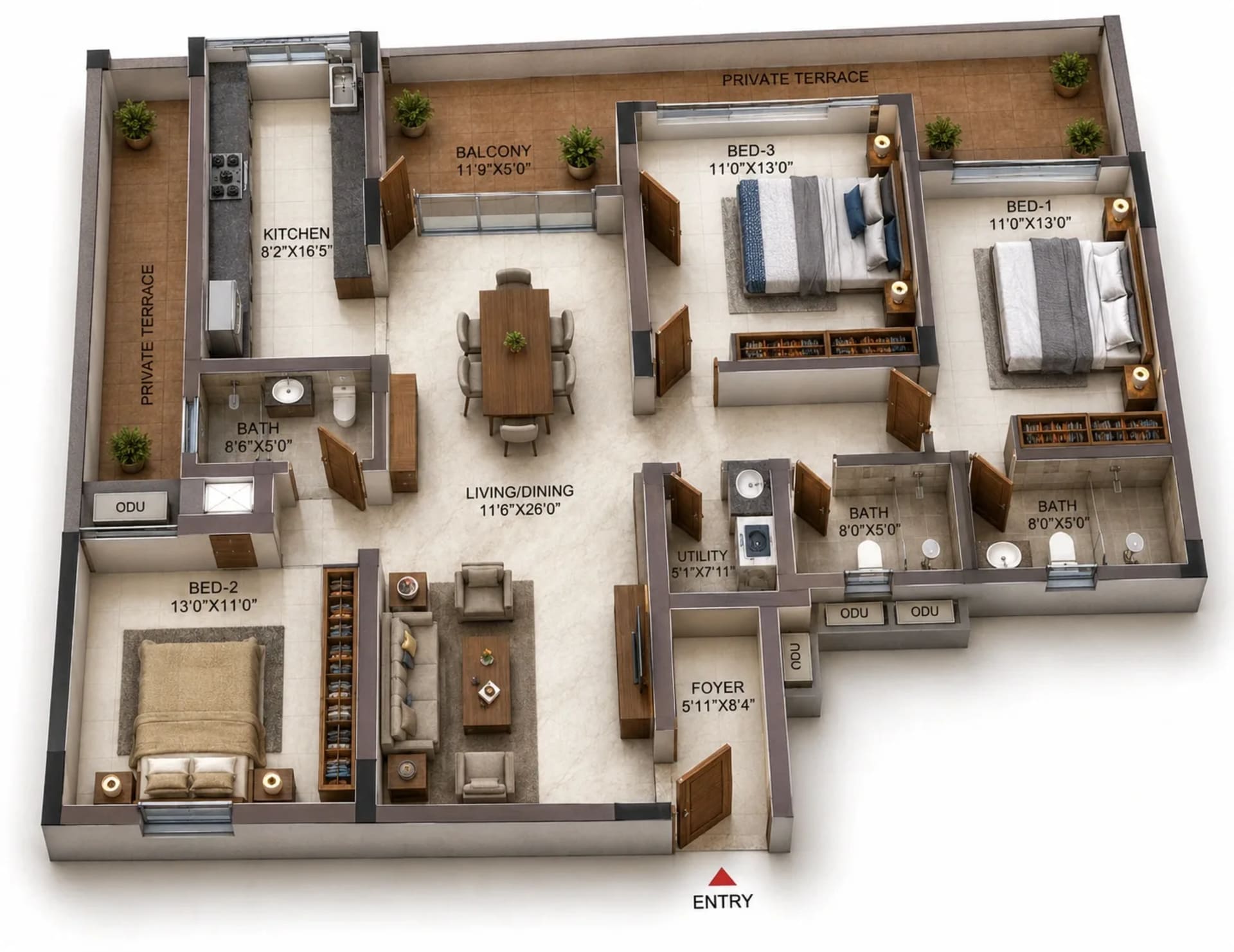 3 BHK Apartment Floor Plan – Casagrand Avenuepark