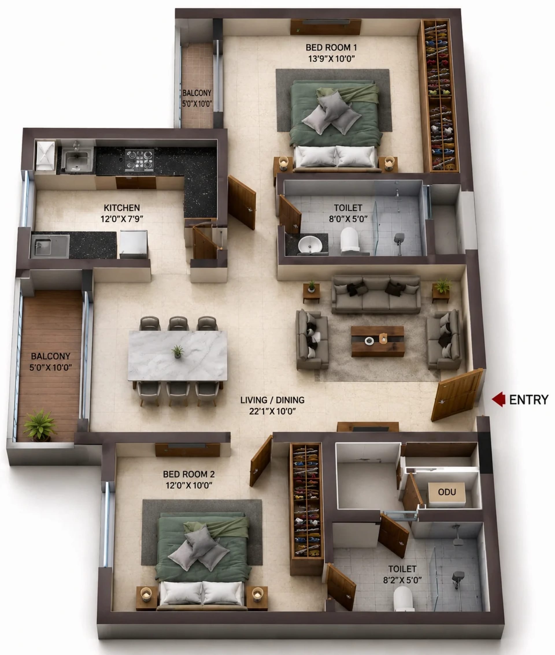 2 BHK Apartment Floor Plan – Casagrand Estia