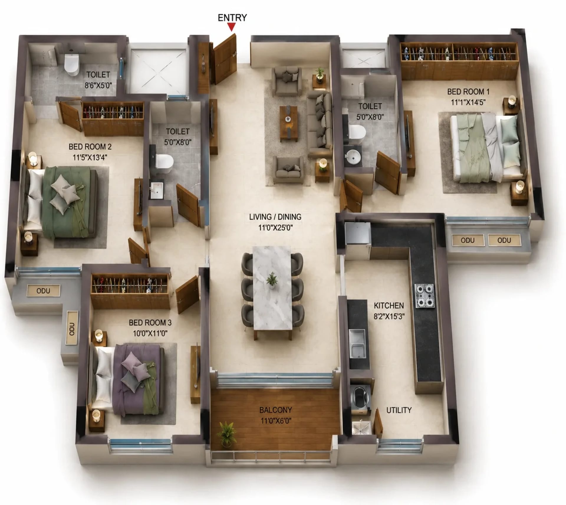 3 BHK Apartment Floor Plan – Casagrand Estia