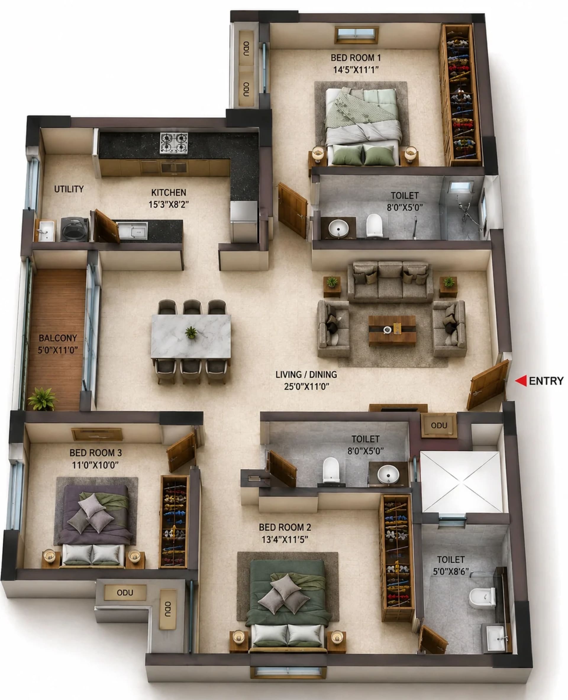 3 BHK Apartment Floor Plan – Casagrand Estia