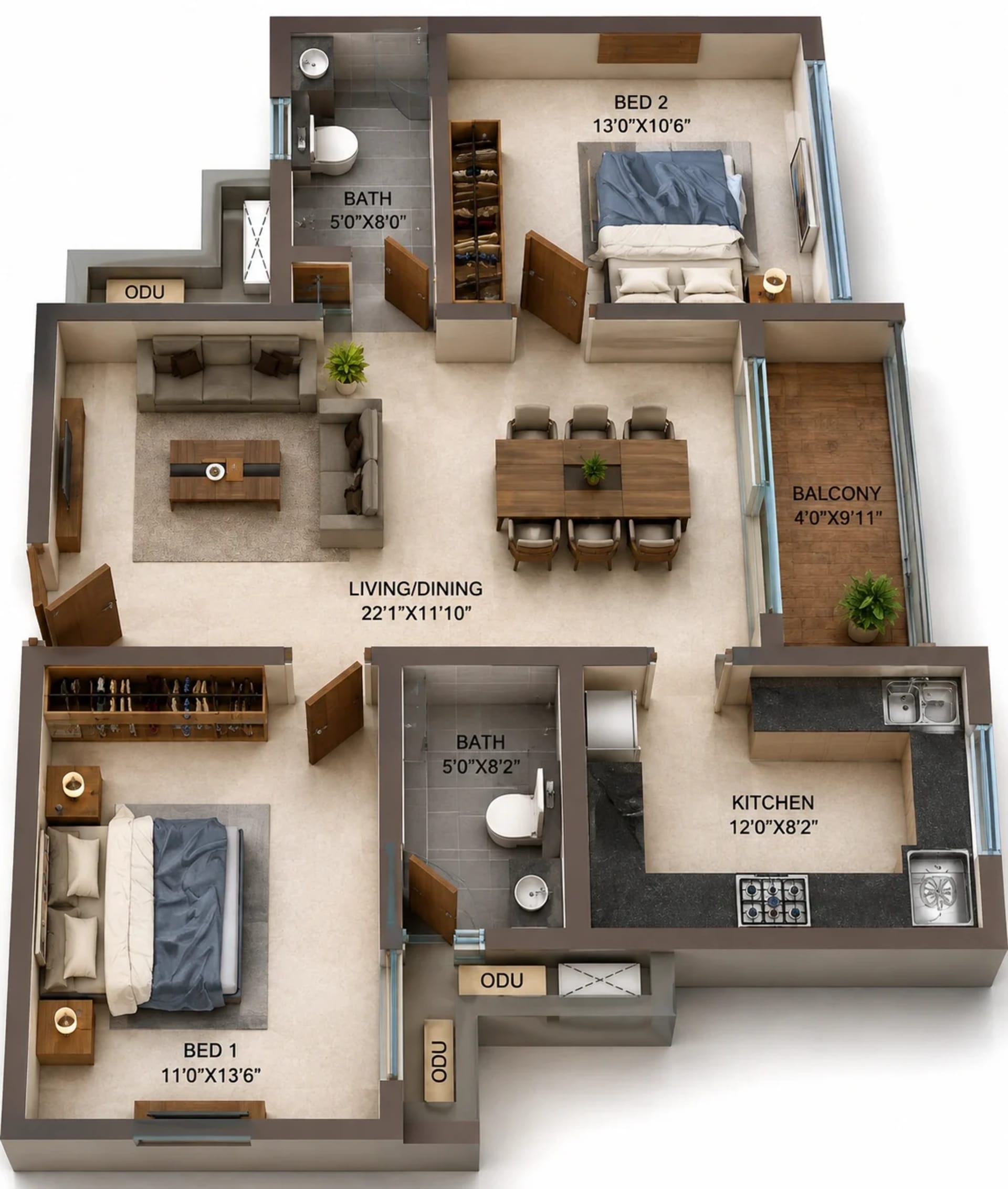 2 BHK Apartment Floor Plan – Casagrand Highcity