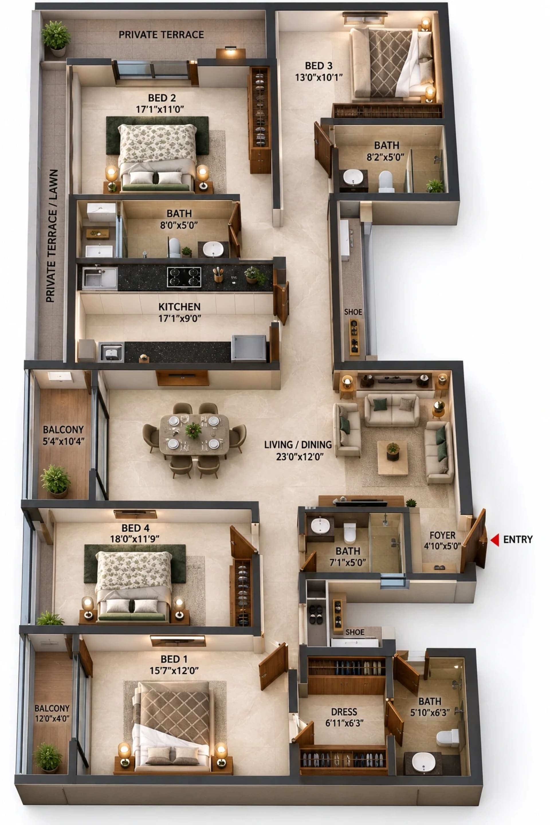 4 BHK Apartment Floor Plan – Casagrand Mercury