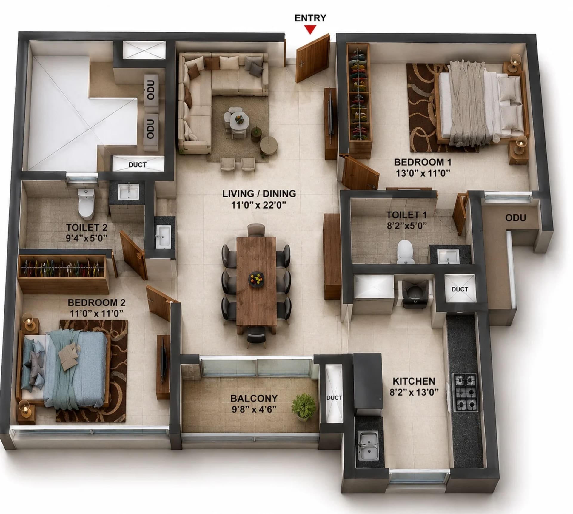 2 BHK Apartment Floor Plan – Casagrand Elinor